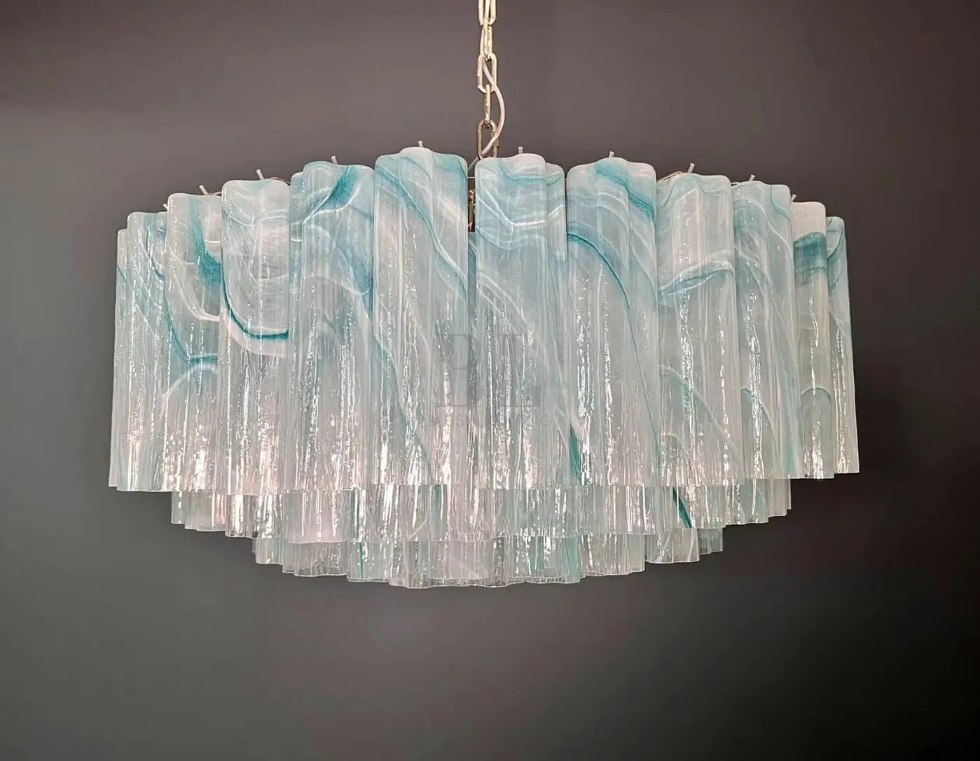 Large Murano glass Chandelier - 101 blue alabaster glass tube - Blushlighting