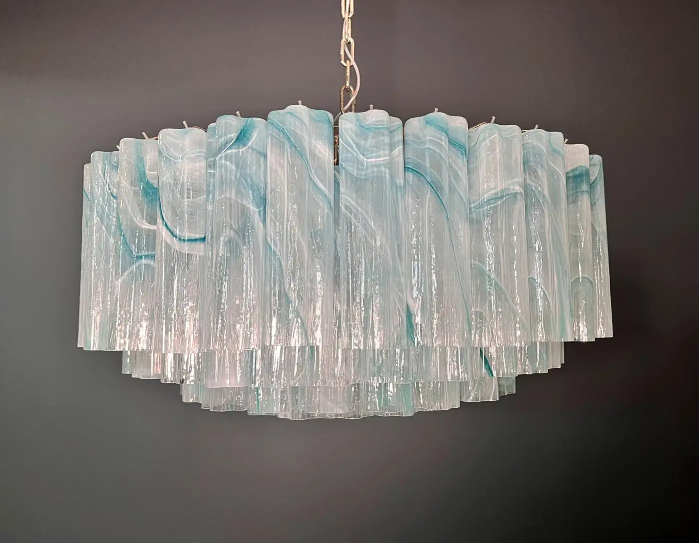 Large Murano glass Chandelier -101 blue alabaster glass tube-Blushlighting-Blushlighting
