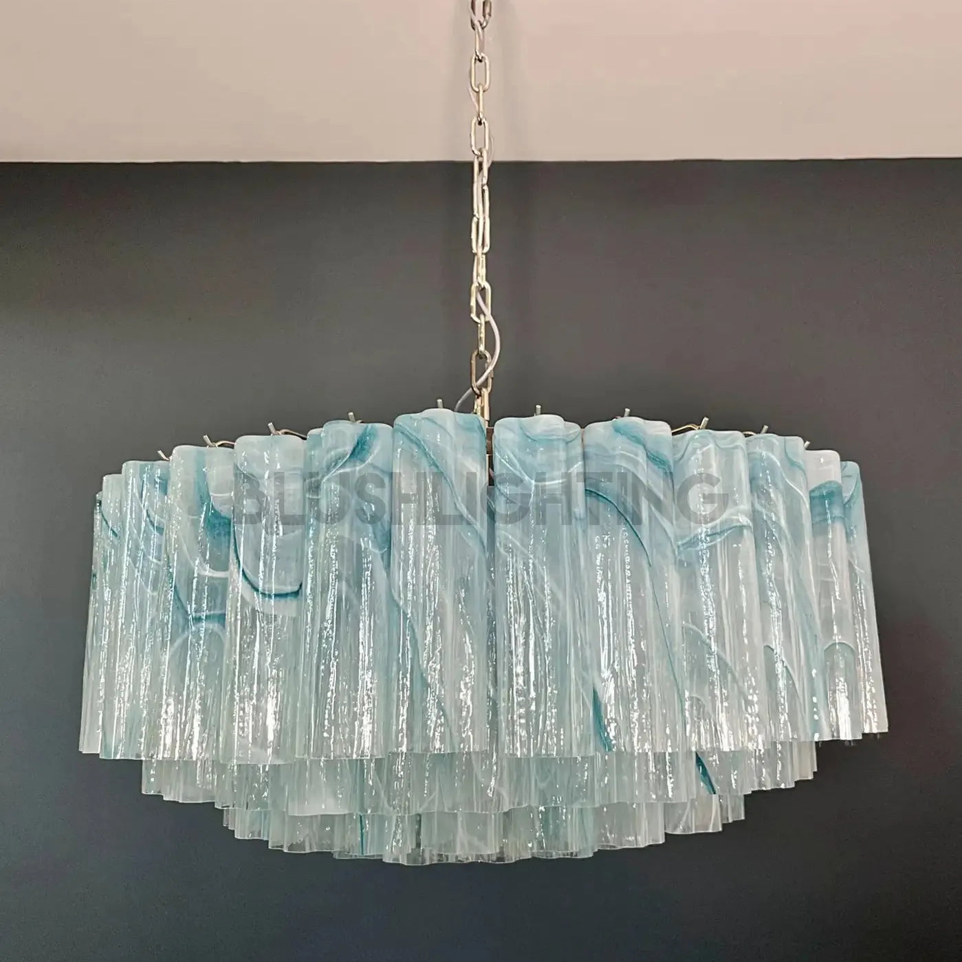 Large Murano glass Chandelier - 101 blue alabaster glass tube - Blushlighting