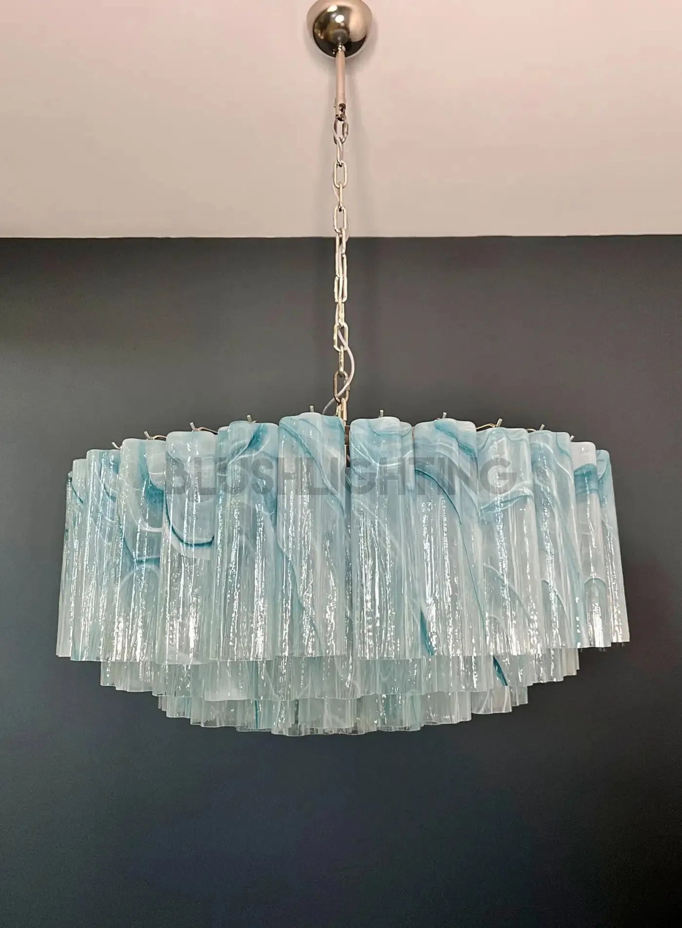 Large Murano glass Chandelier - 101 blue alabaster glass tube - Blushlighting