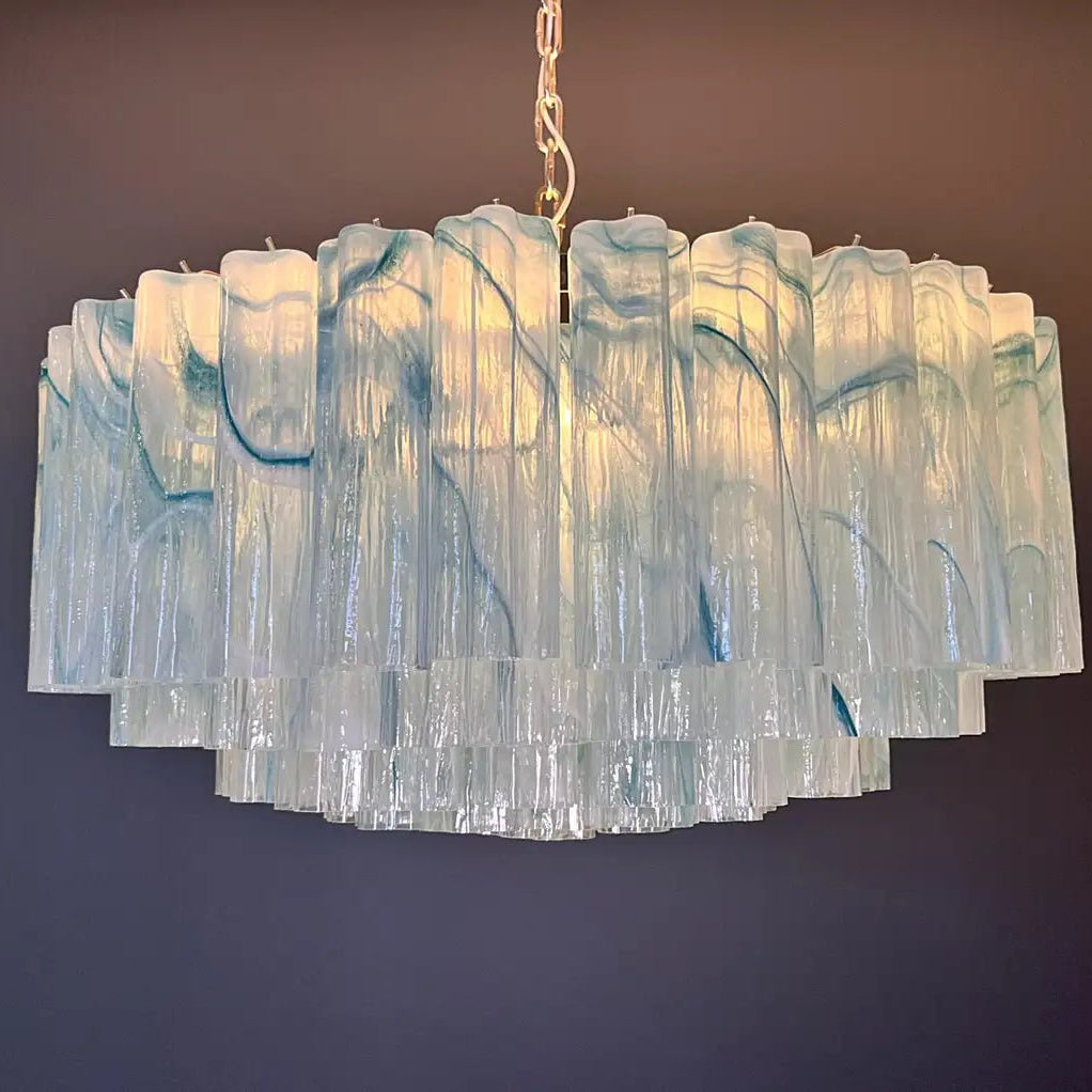 Large Murano glass Chandelier - 101 blue alabaster glass tube - Blushlighting