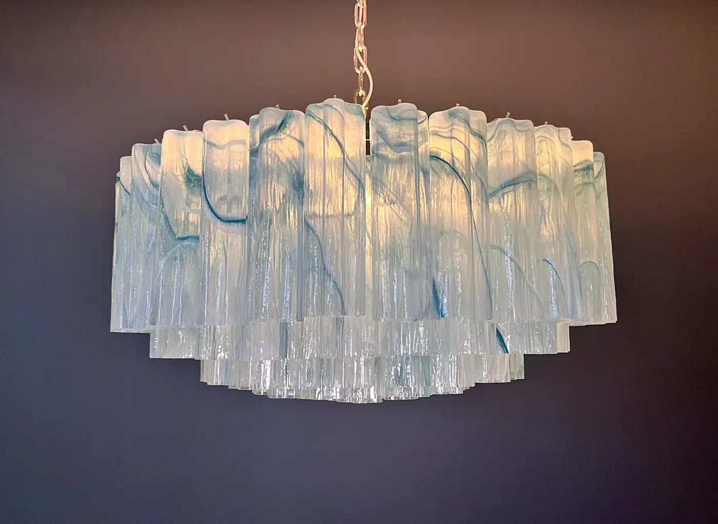 Large Murano glass Chandelier - 101 blue alabaster glass tube - Blushlighting