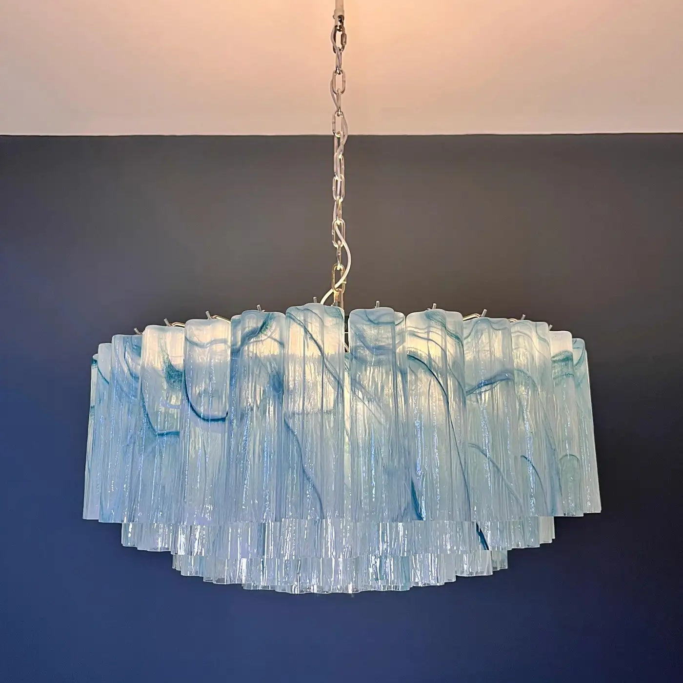 Large Murano glass Chandelier - 101 blue alabaster glass tube - Blushlighting