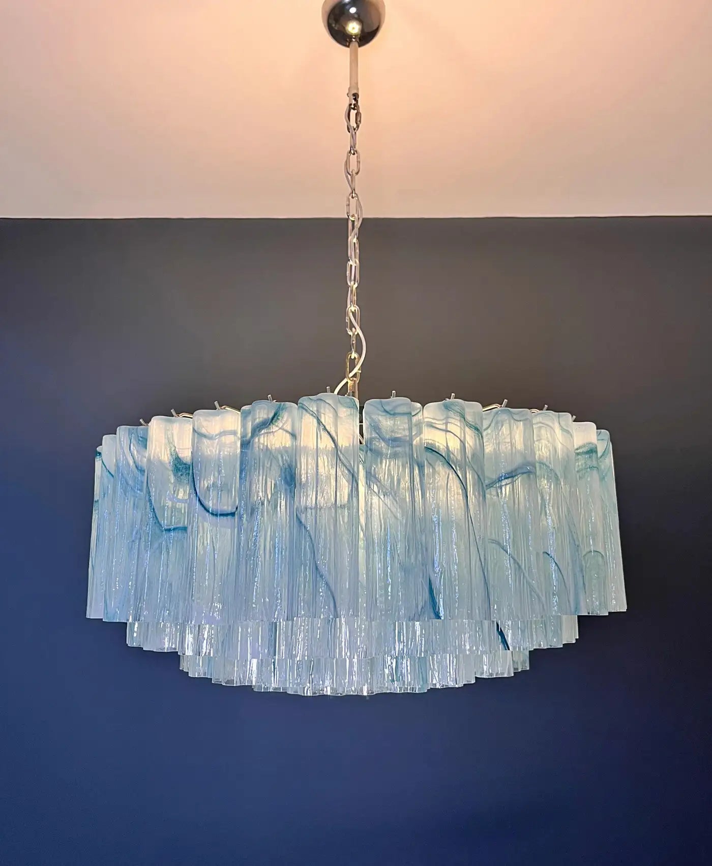 Large Murano glass Chandelier - 101 blue alabaster glass tube - Blushlighting