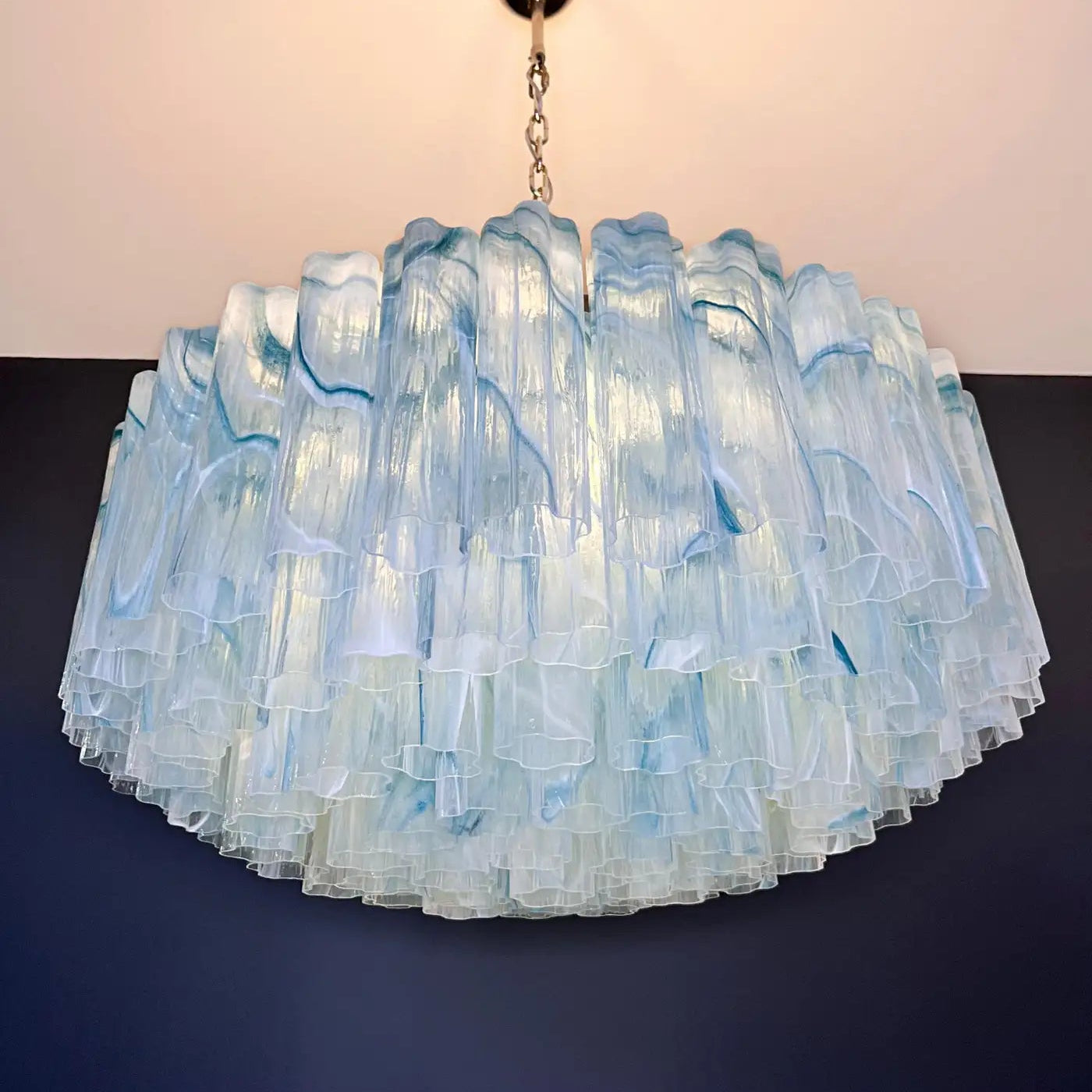 Large Murano glass Chandelier - 101 blue alabaster glass tube - Blushlighting