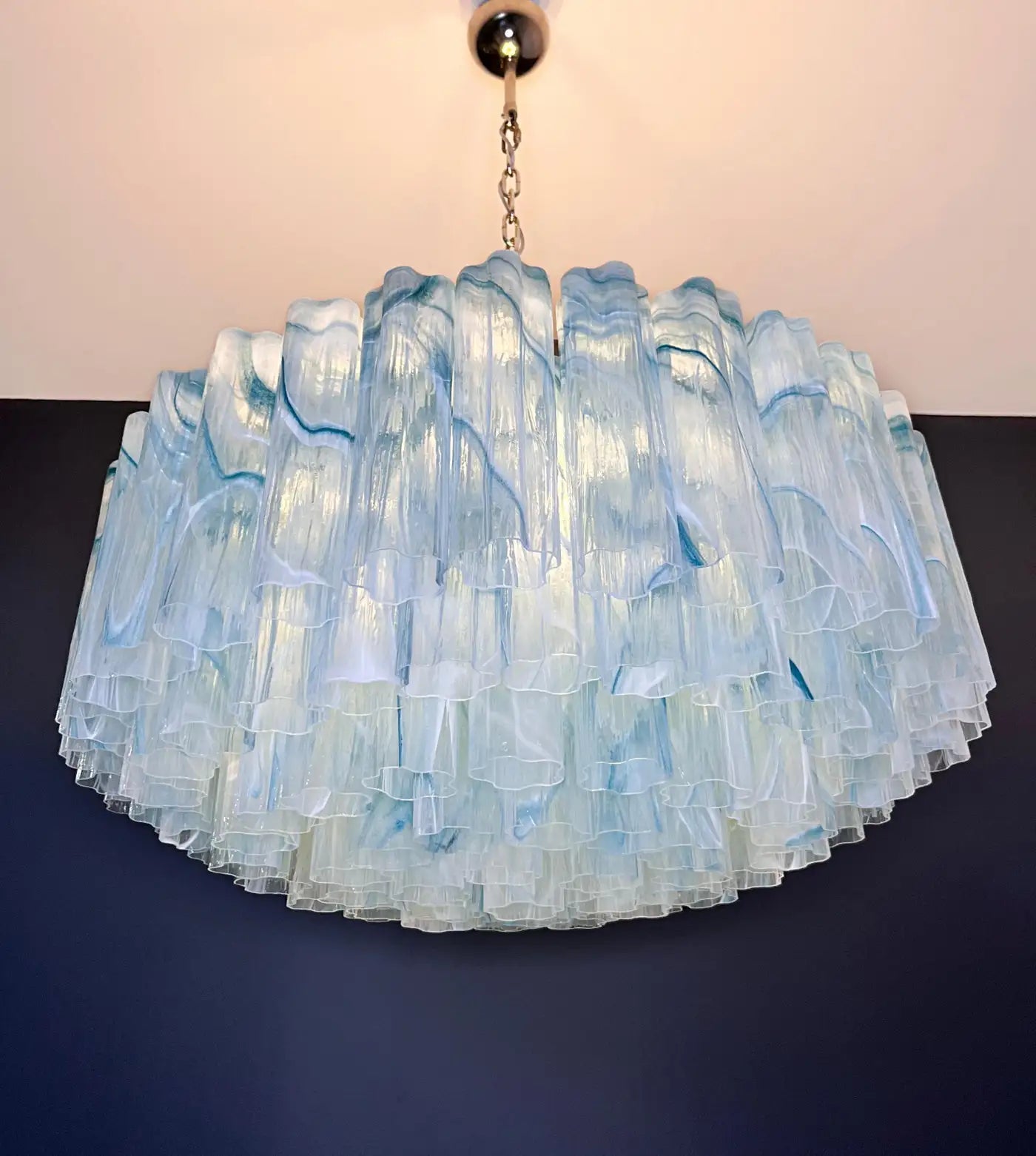 Large Murano glass Chandelier - 101 blue alabaster glass tube - Blushlighting