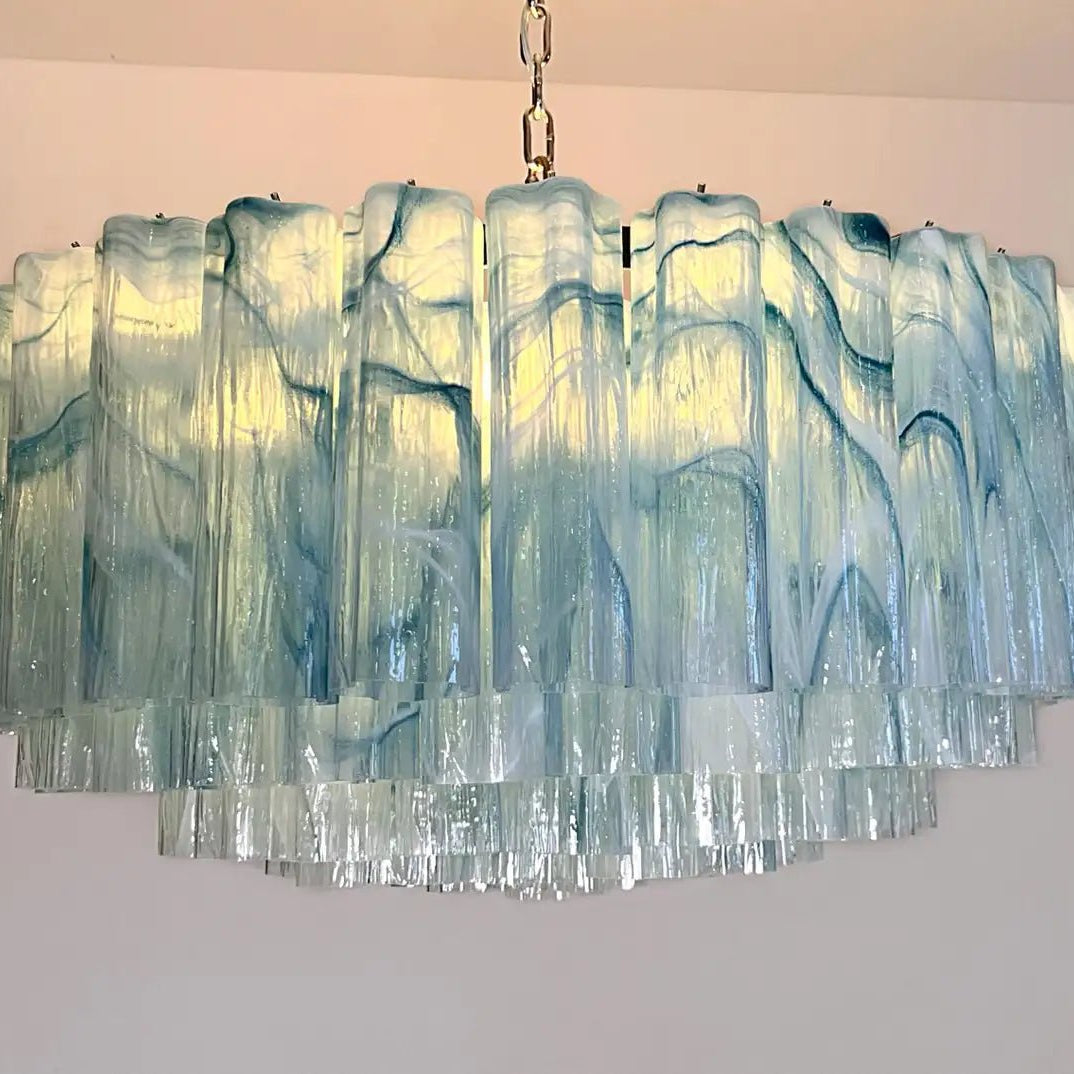 Large Murano glass Chandelier - 101 blue alabaster glass tube - Blushlighting