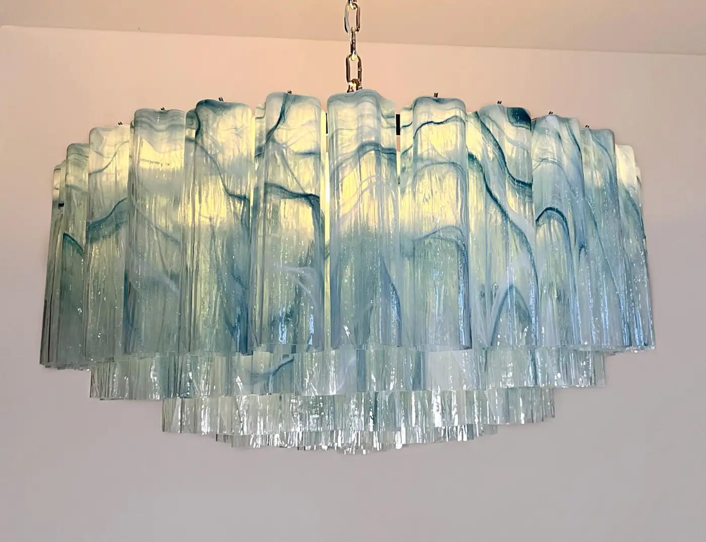 Large Murano glass Chandelier - 101 blue alabaster glass tube - Blushlighting