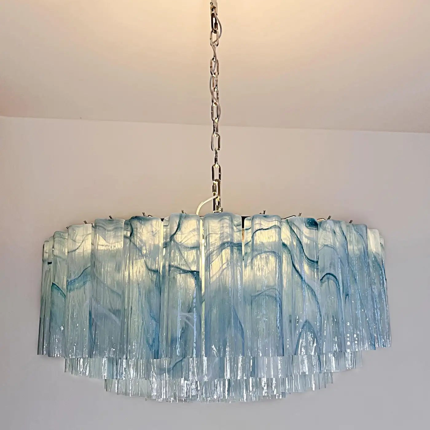 Large Murano glass Chandelier - 101 blue alabaster glass tube - Blushlighting