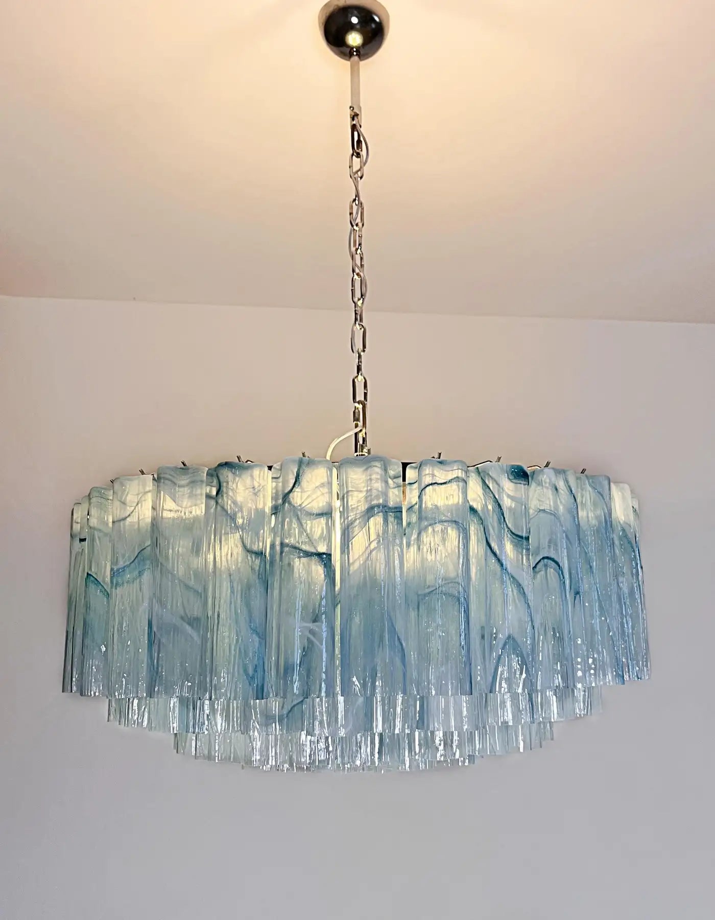 Large Murano glass Chandelier - 101 blue alabaster glass tube - Blushlighting
