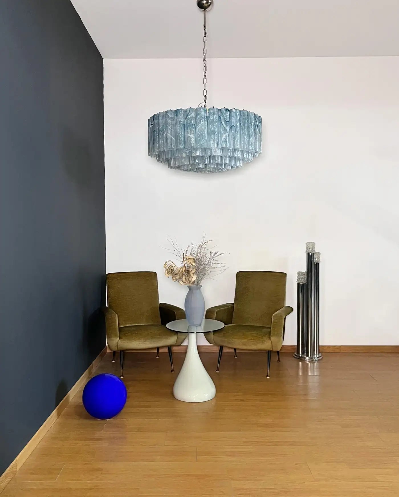 Large Murano glass Chandelier - 101 blue alabaster glass tube - Blushlighting