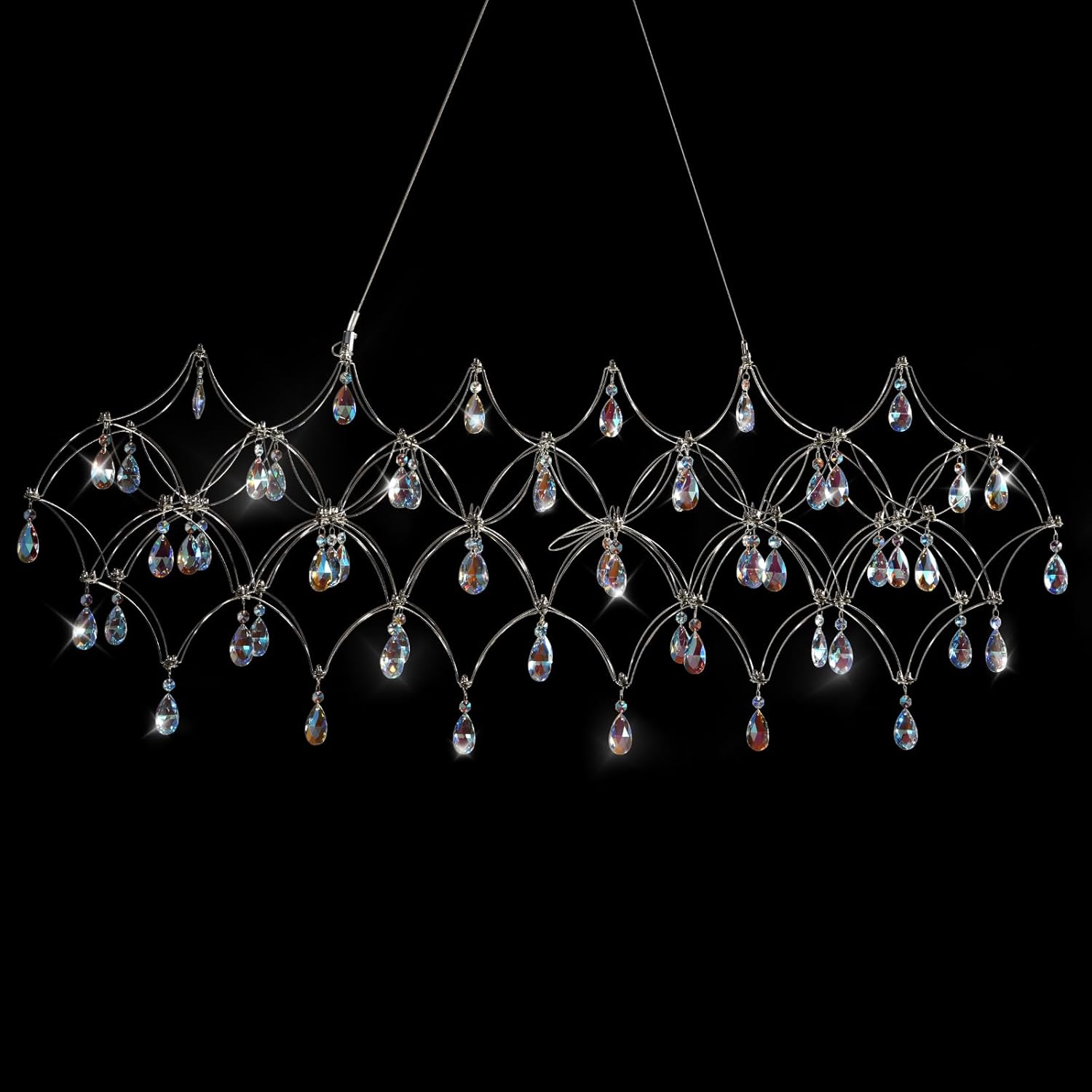 Large Silver Rectangle Crystal Chandelier 49.2" Modern Luxury Raindrop Light