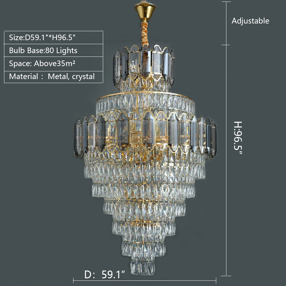 Large Staircase Crystal Chandelier Living Room Ceiling Light Fixture For Hotel Entrance In Gold Finish-Chandeliers-Blushlighting-Blushlighting