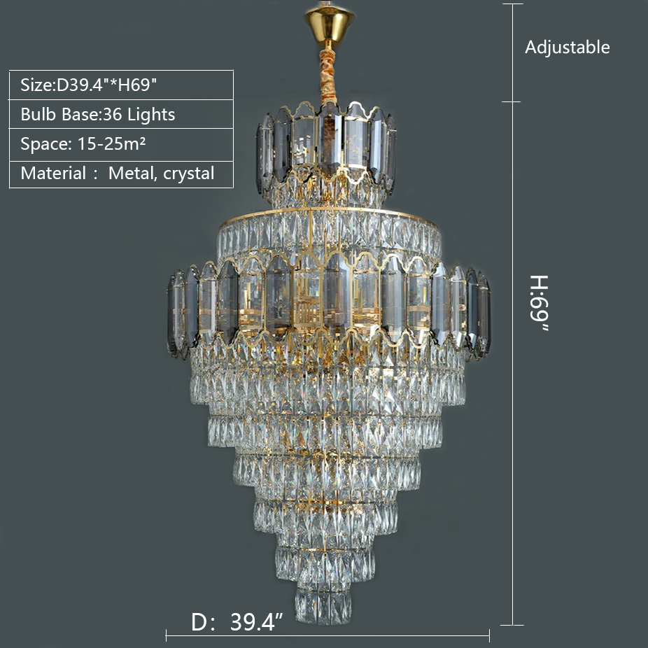 Large Staircase Crystal Chandelier Living Room Ceiling Light Fixture For Hotel Entrance In Gold Finish-Chandeliers-Blushlighting-Blushlighting