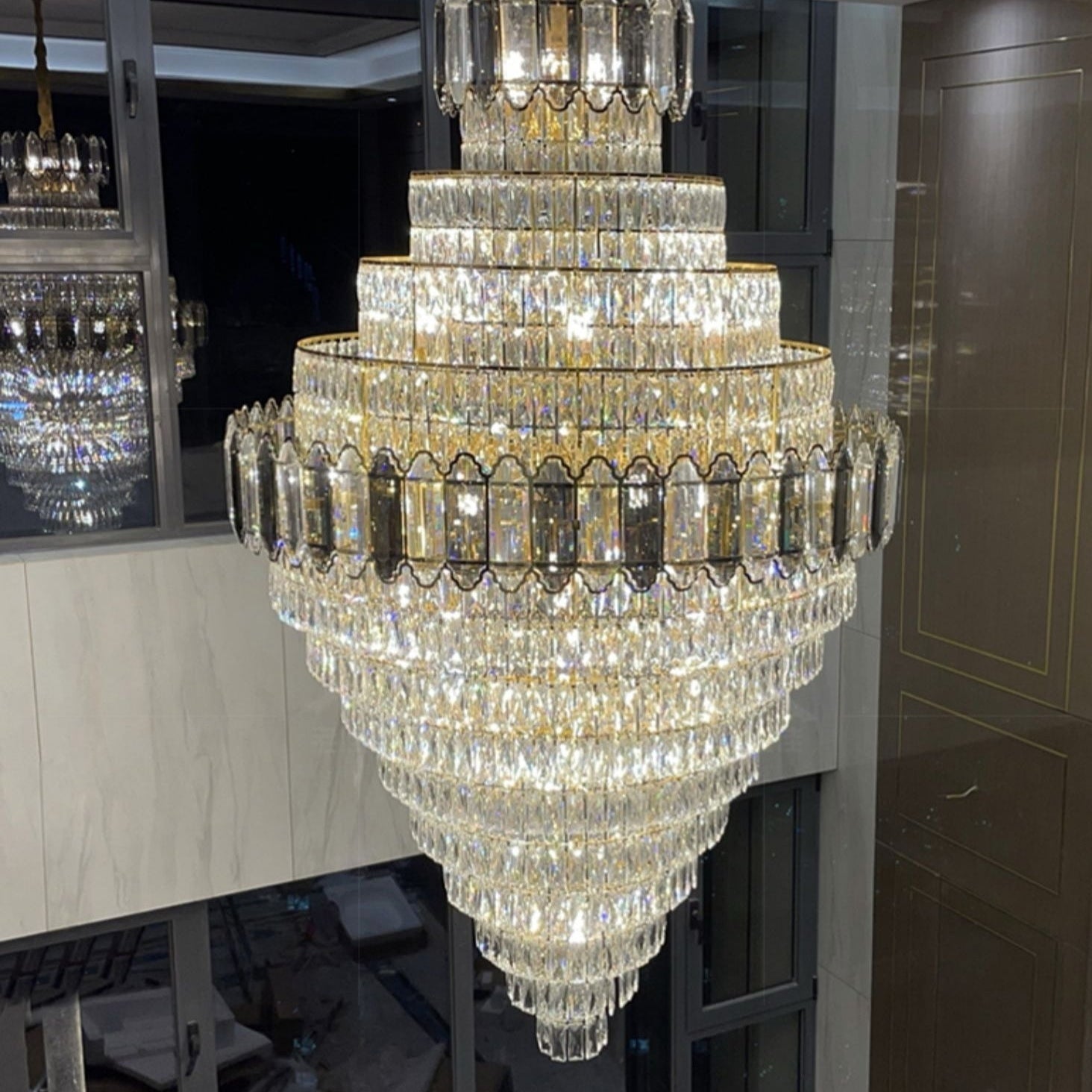 Large Staircase Crystal Chandelier Living Room Ceiling Light Fixture For Hotel Entrance In Gold Finish-Chandeliers-Blushlighting-Blushlighting