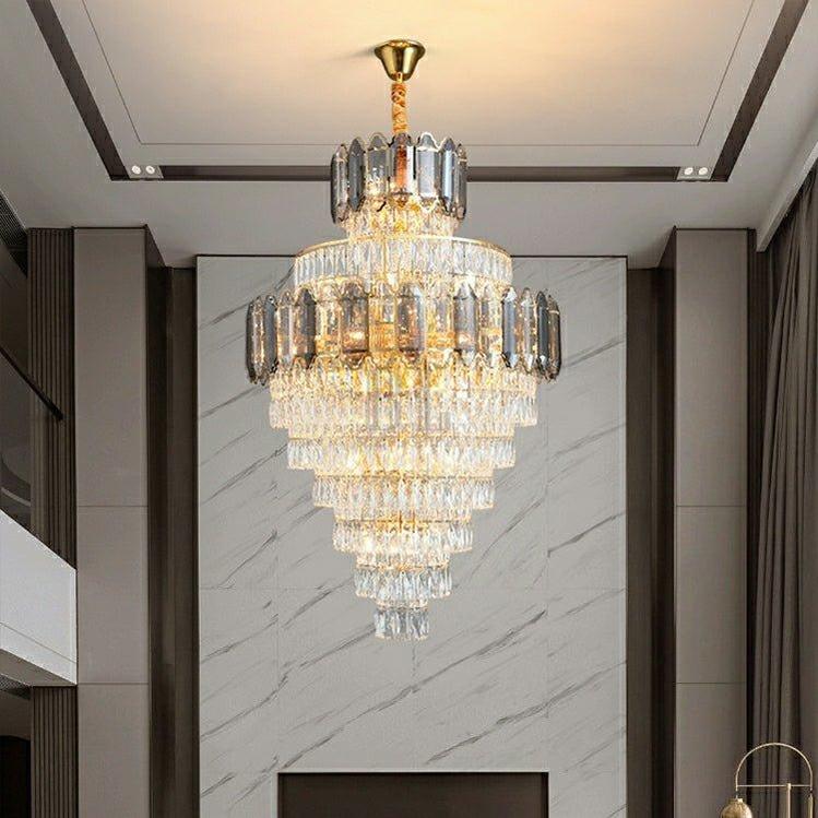 Large Staircase Crystal Chandelier Living Room Ceiling Light Fixture For Hotel Entrance In Gold Finish-Chandeliers-Blushlighting-D39.4"*H69"/ 36 Lights-Warm Light-Blushlighting