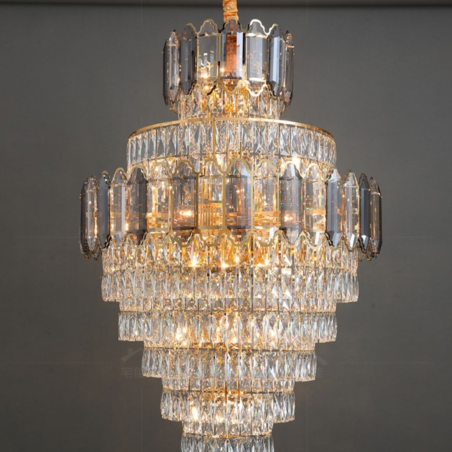Large Staircase Crystal Chandelier Living Room Ceiling Light Fixture For Hotel Entrance In Gold Finish-Chandeliers-Blushlighting-Blushlighting