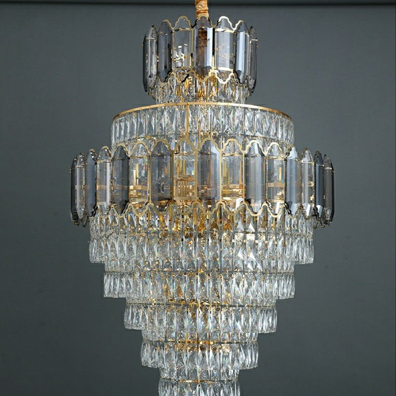 Large Staircase Crystal Chandelier Living Room Ceiling Light Fixture For Hotel Entrance In Gold Finish-Chandeliers-Blushlighting-Blushlighting