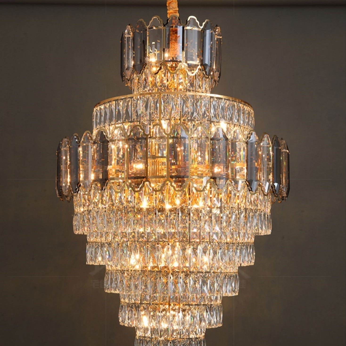 Large Staircase Crystal Chandelier Living Room Ceiling Light Fixture For Hotel Entrance In Gold Finish-Chandeliers-Blushlighting-Blushlighting