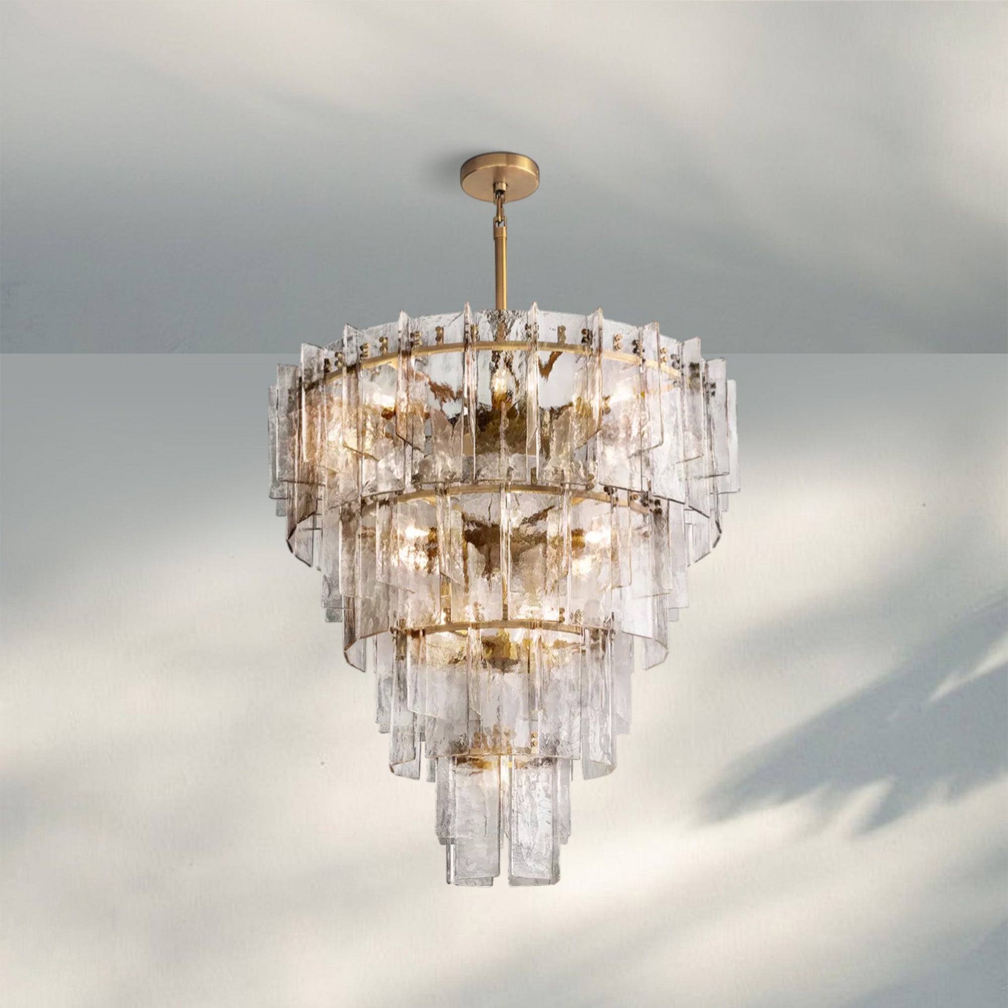 Lattic Glass Tiered Round Chandelier 36'' 47''-47''-Clear-Brass