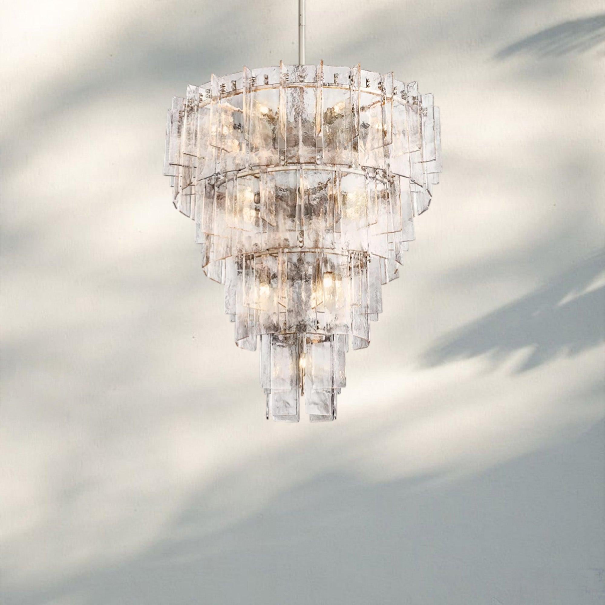 Lattic Glass Tiered Round Chandelier 36'' 47''-47''-Clear-Nickel