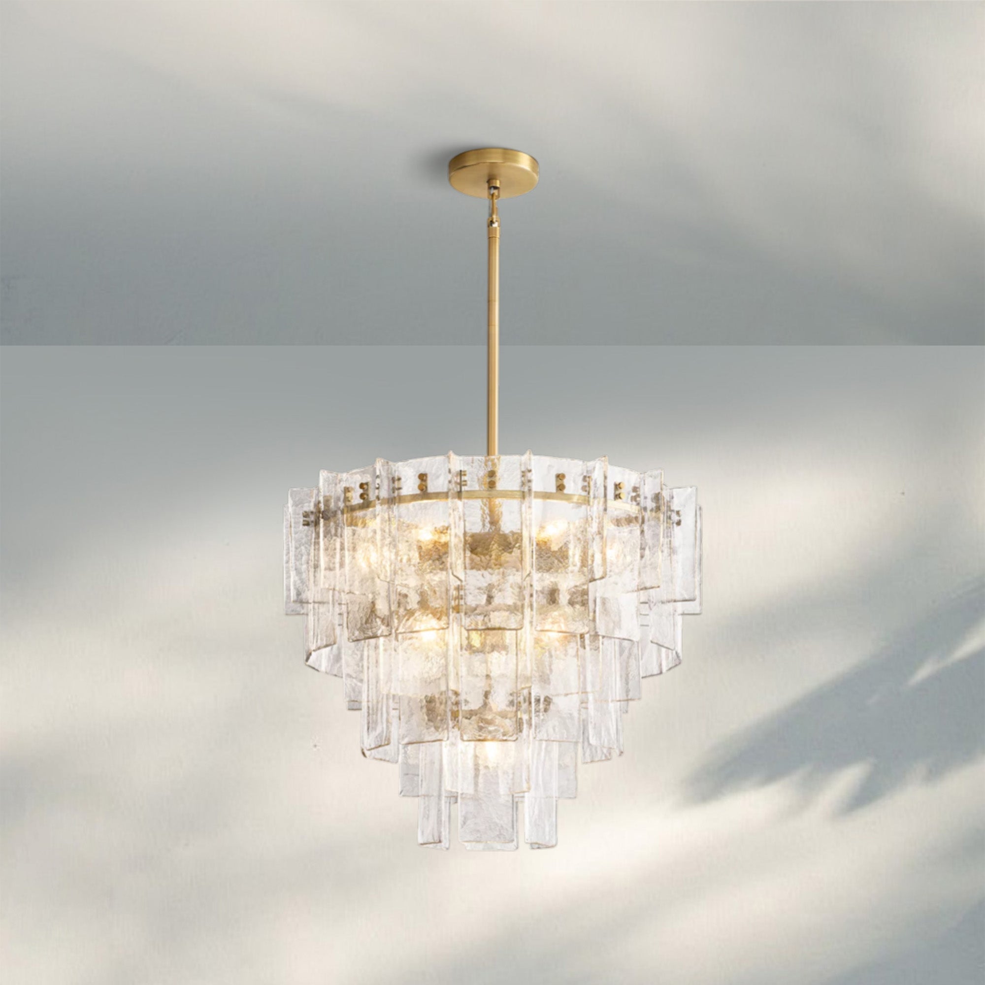 Lattic Glass Tiered Round Chandelier 36'' 47''-36''-Clear-Brass