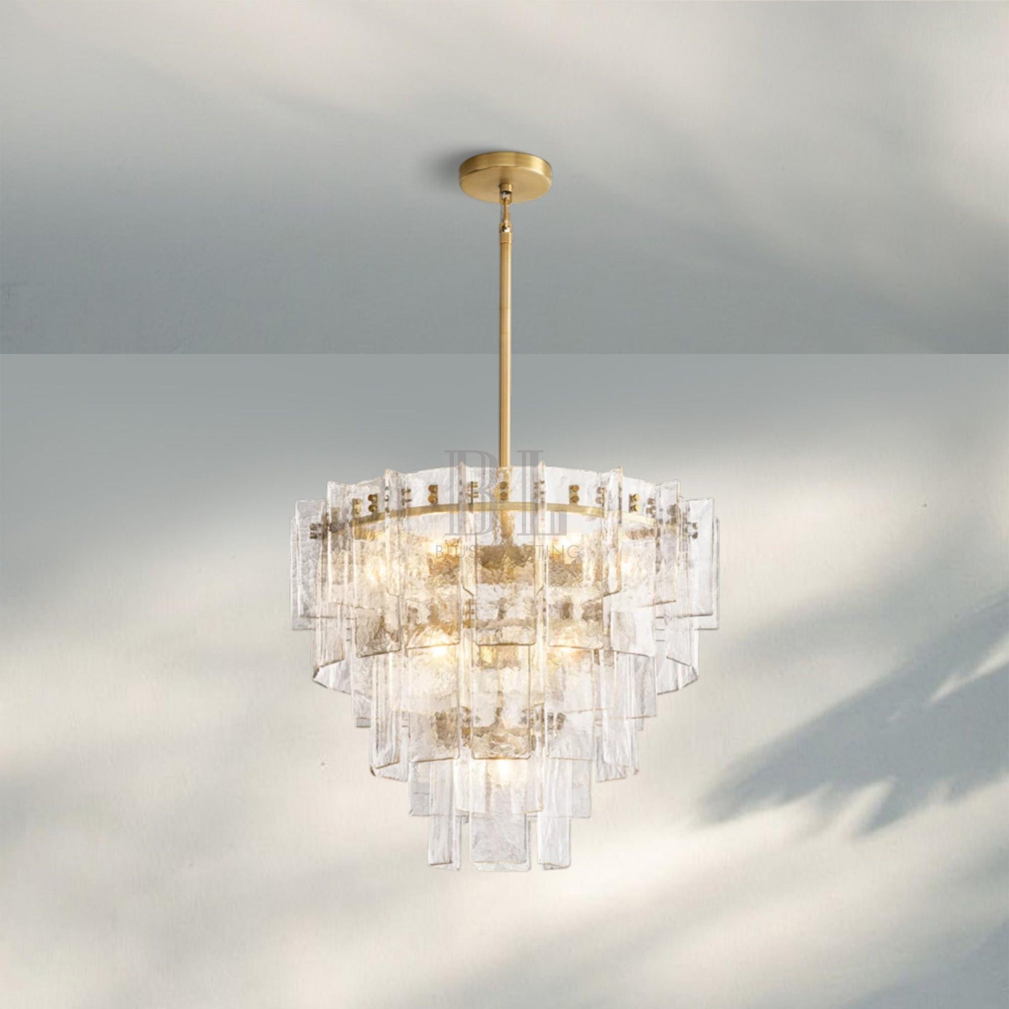 Lattic Glass Tiered Round Chandelier 36'' 47''-36''-Clear-Brass