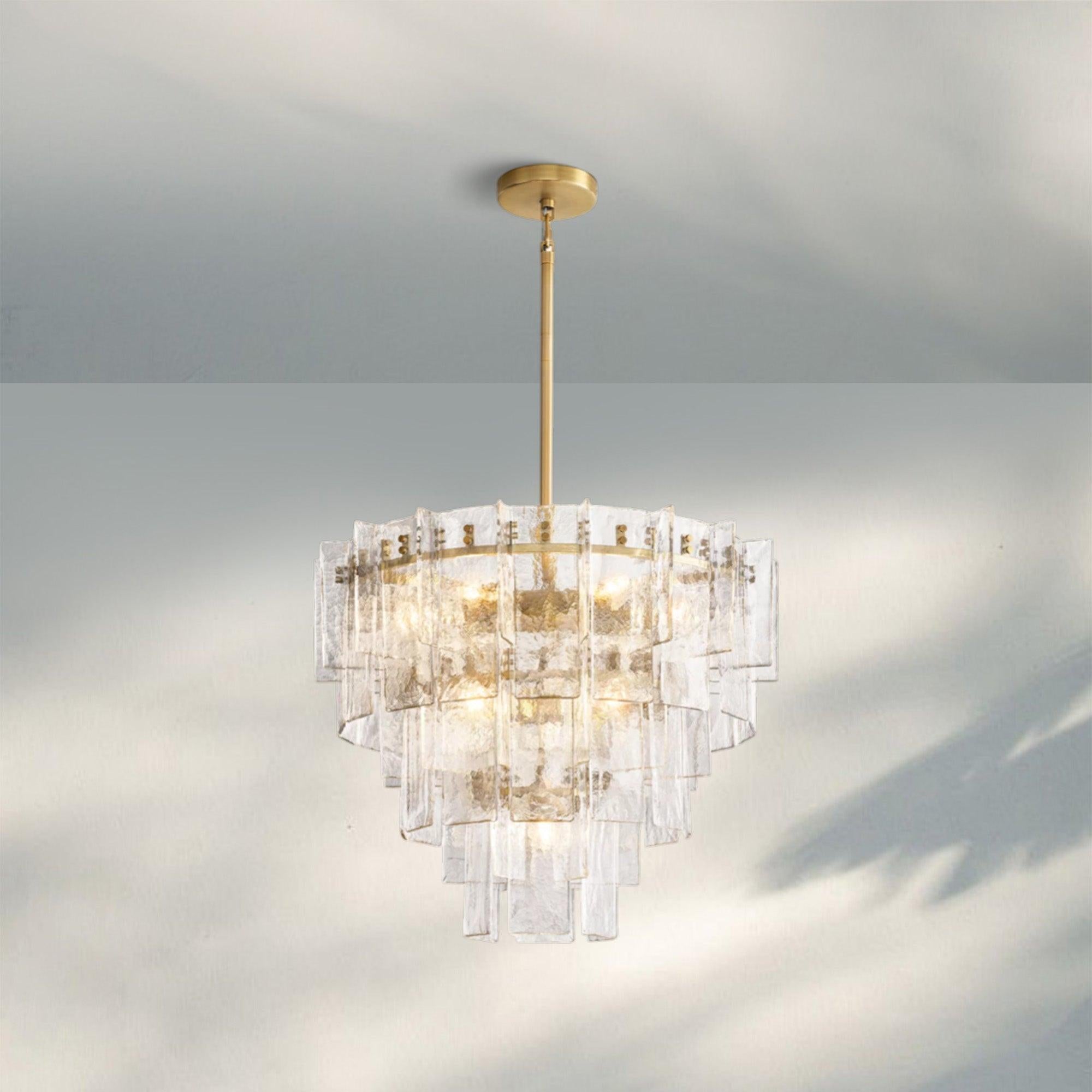 Lattic Glass Tiered Round Chandelier 36'' 47''-36''-Clear-Brass