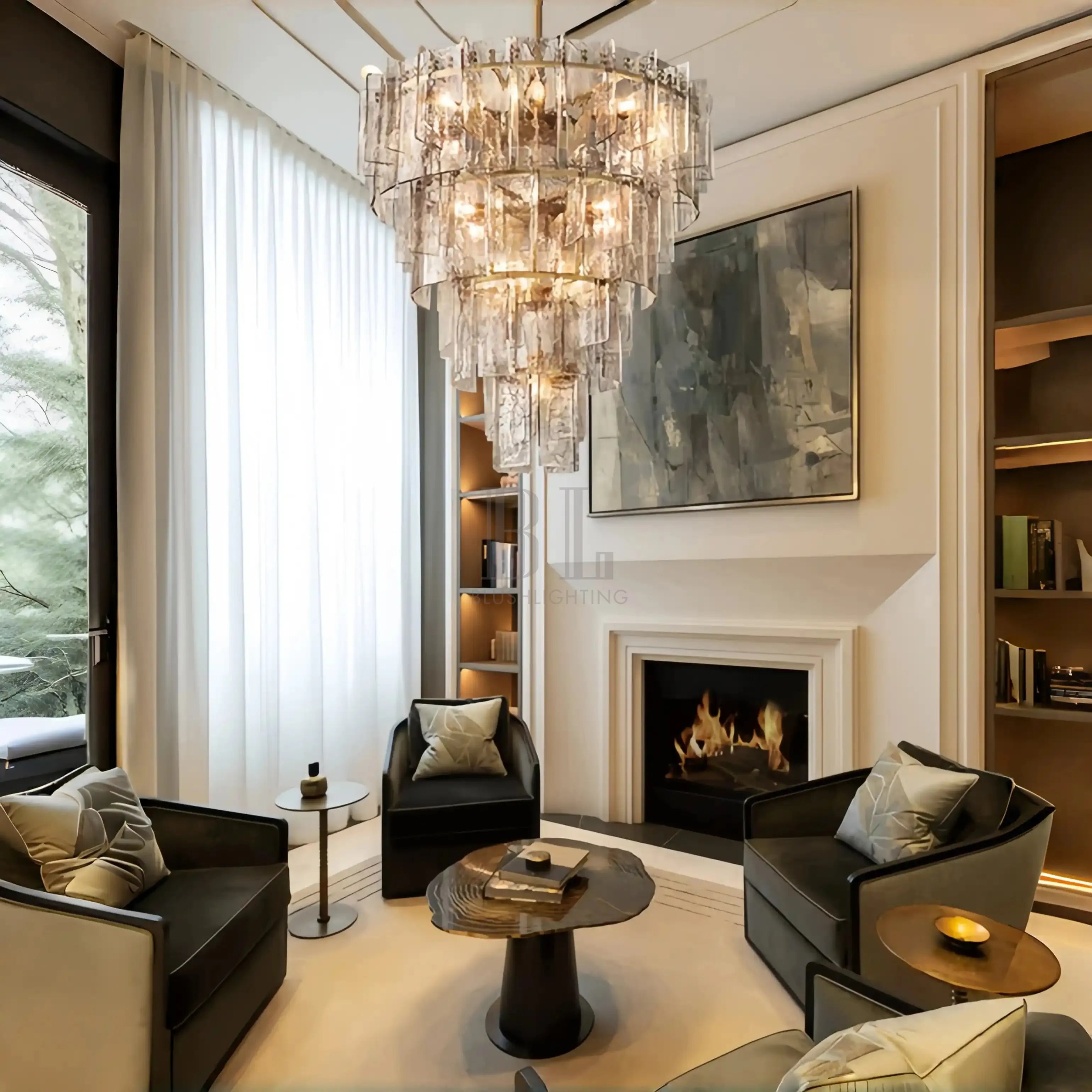 Lattic Glass Tiered Round Chandelier 36'' 47''-Blushlighting