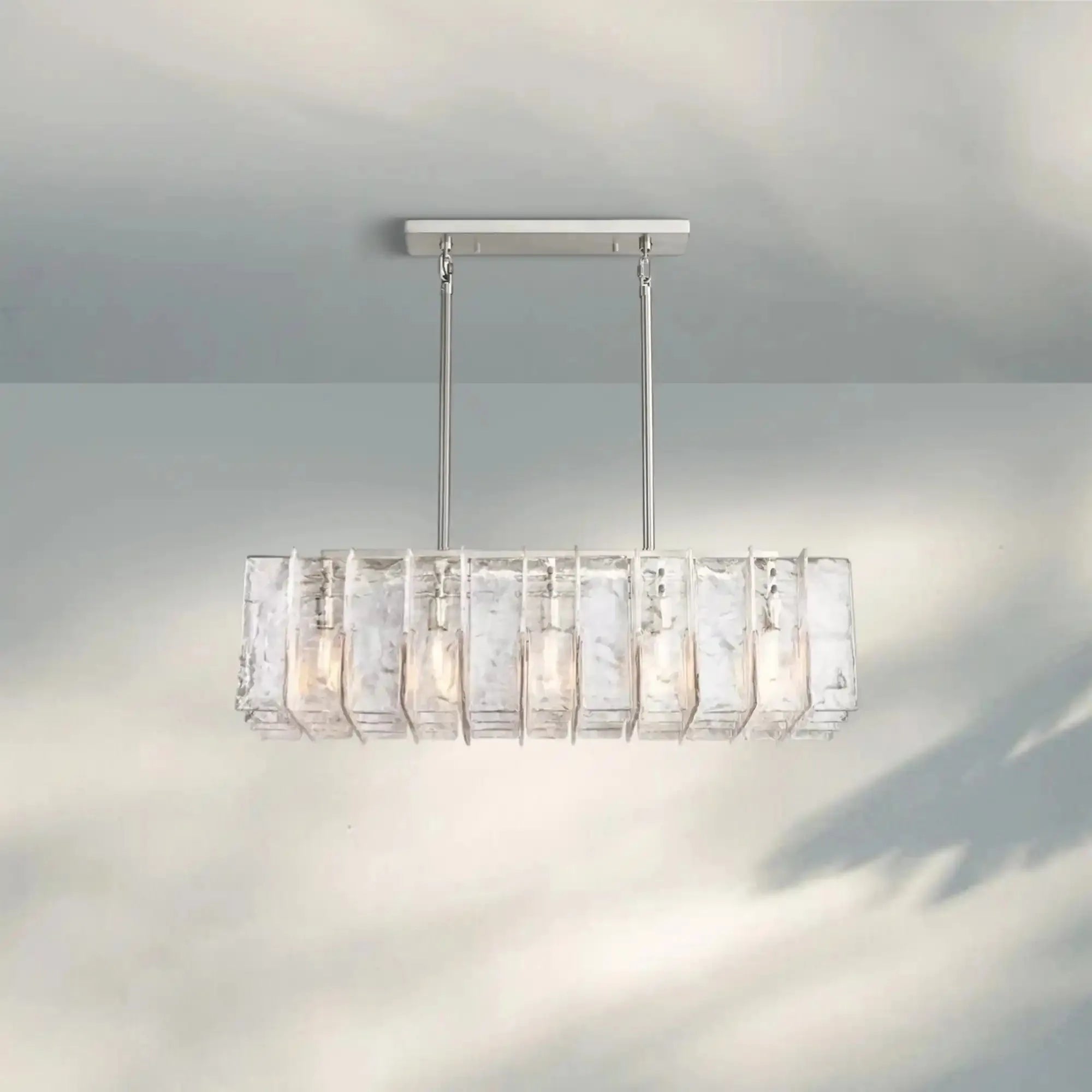 Lattic Smoke Glass Rectangular Chandelier 49'' 67''-49''-Clear-Polished Nickel