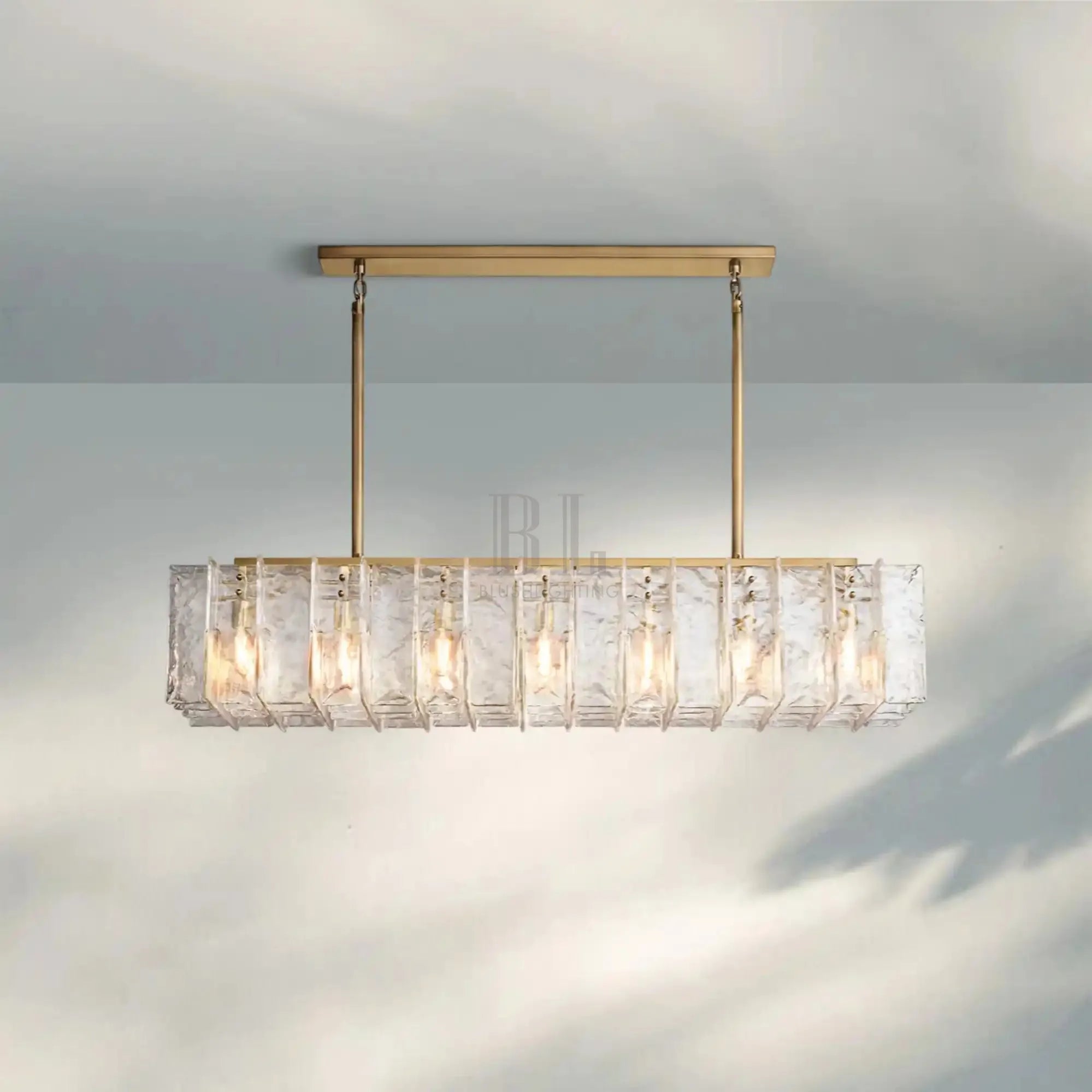 Lattic Smoke Glass Rectangular Chandelier 49'' 67''-67''-Clear-Lacquered Burnished Brass