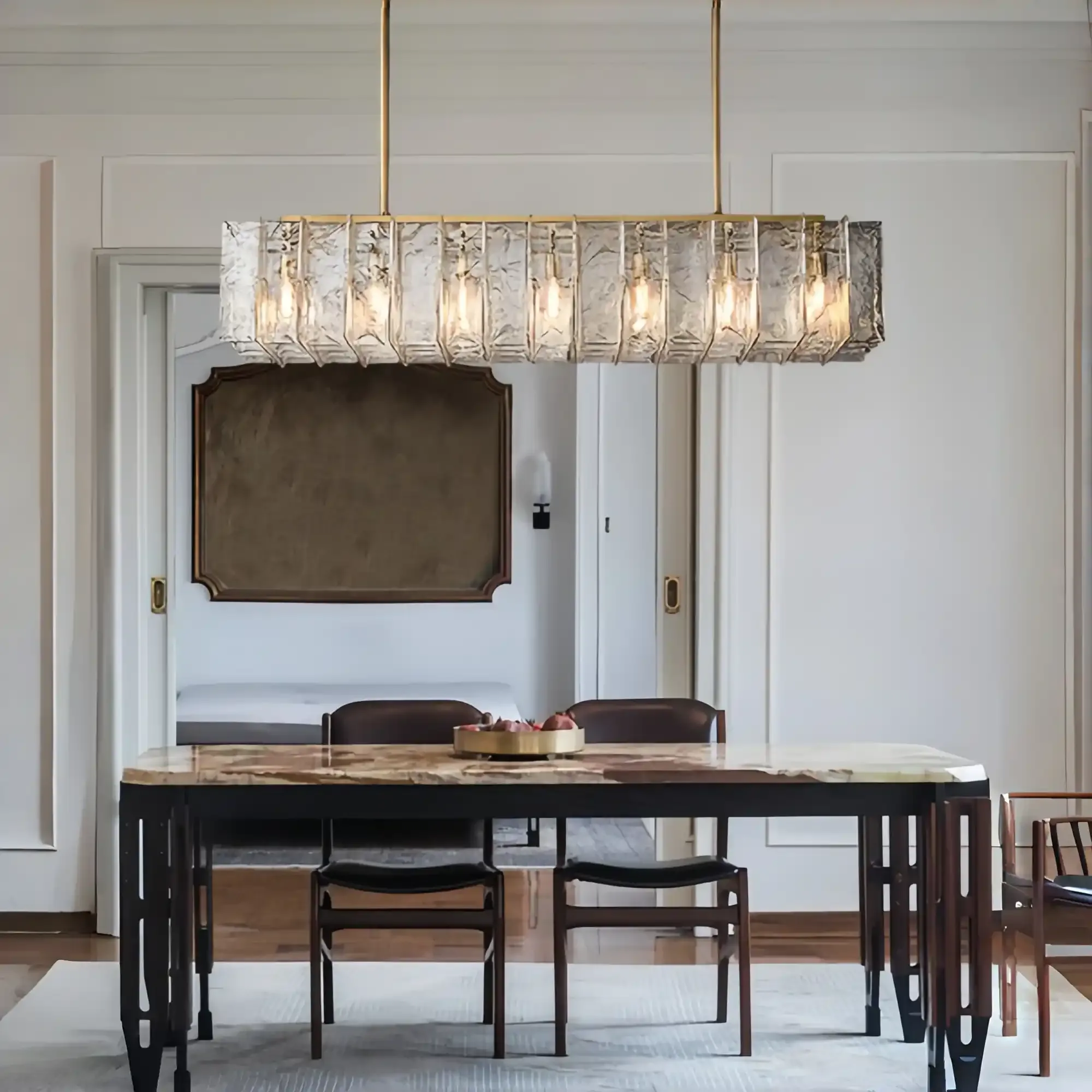 Lattic Smoke Glass Rectangular Chandelier 49'' 67''-Blushlighting