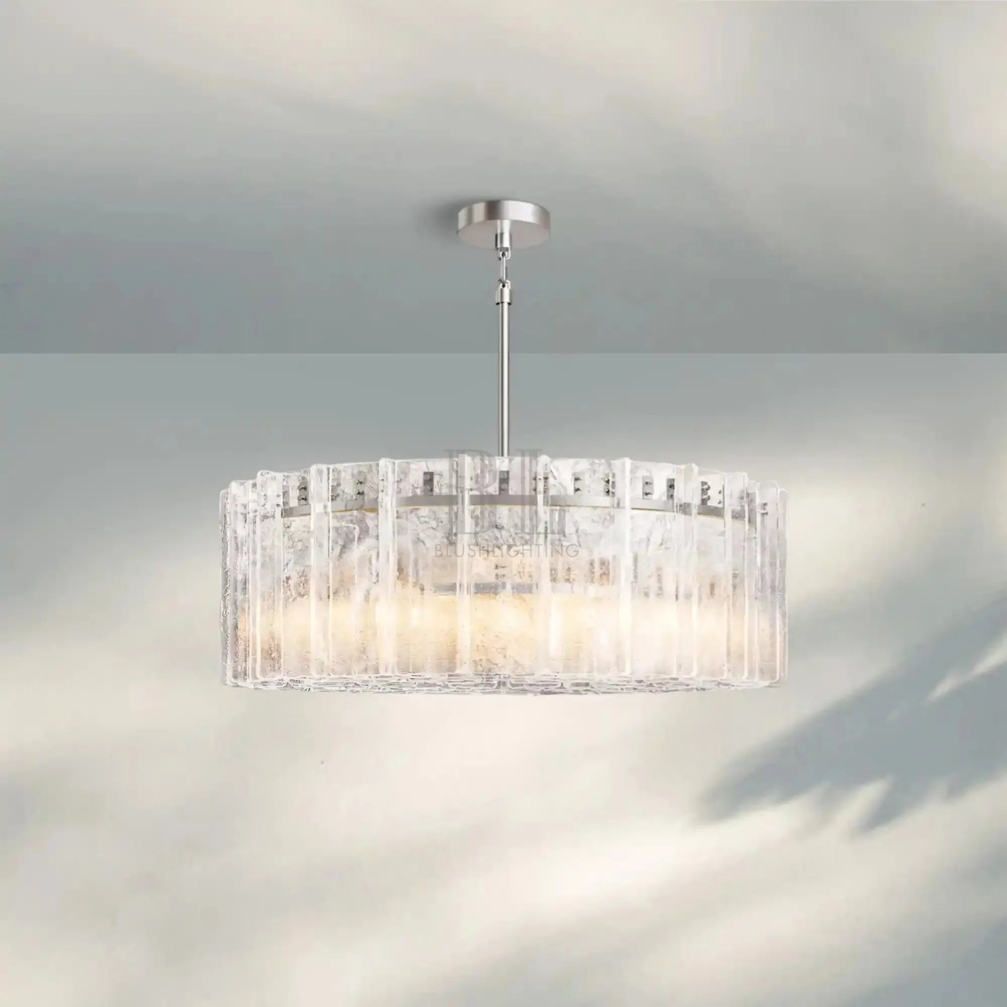 Lattic Smoke Glass Round Chandelier 36'' 48''-48''-Clear-Nickel