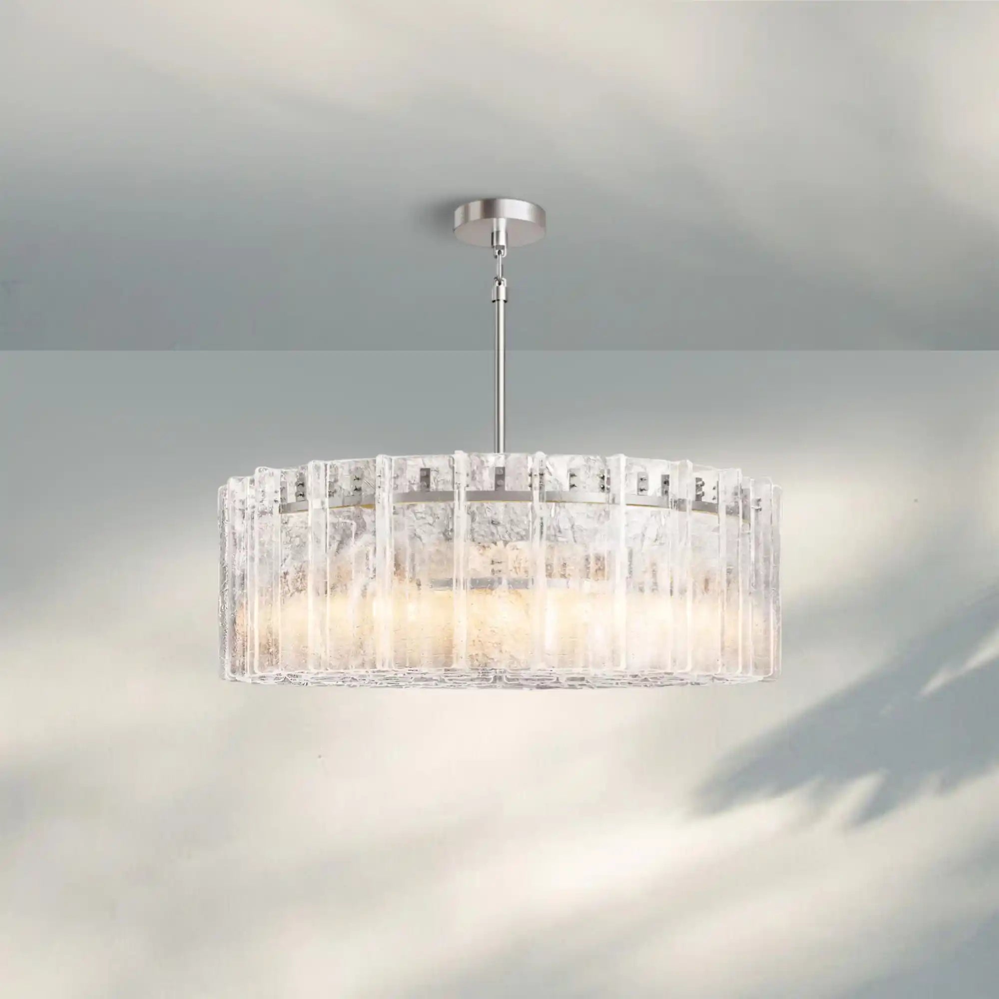 Lattic Smoke Glass Round Chandelier 36'' 48''-48''-Clear-Nickel