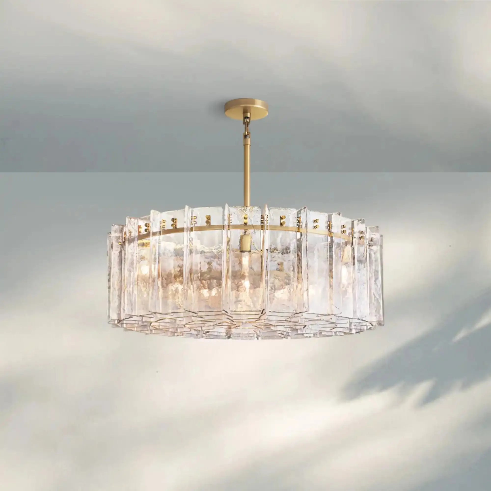 Lattic Smoke Glass Round Chandelier 36'' 48''-48''-Clear-Lacquered Burnished Brass