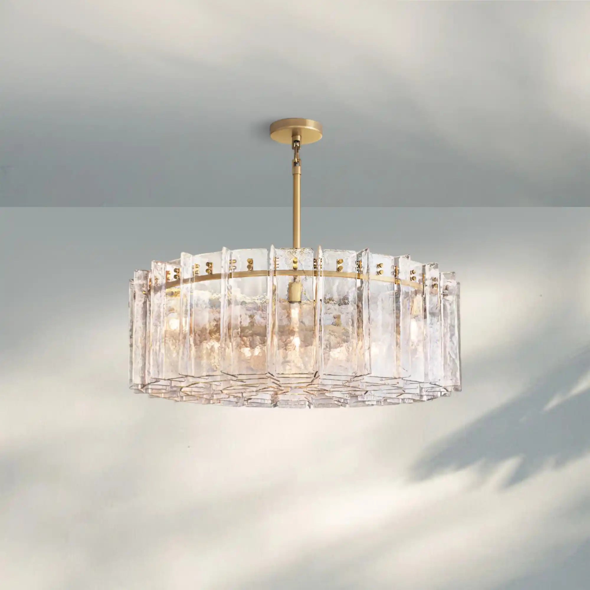 Lattic Smoke Glass Round Chandelier 36'' 48''-48''-Clear-Lacquered Burnished Brass