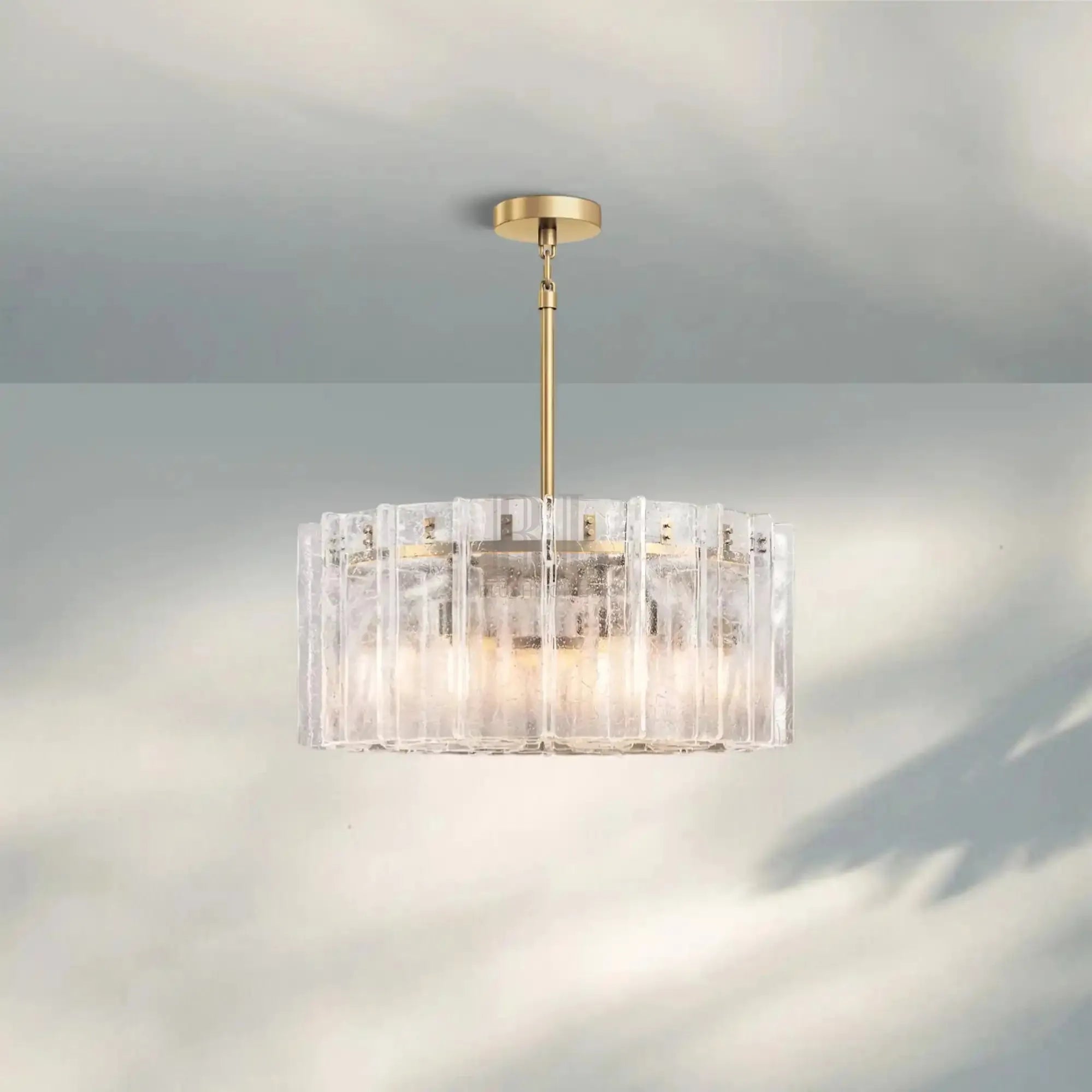 Lattic Smoke Glass Round Chandelier 36'' 48''-36''-Clear-Lacquered Burnished Brass