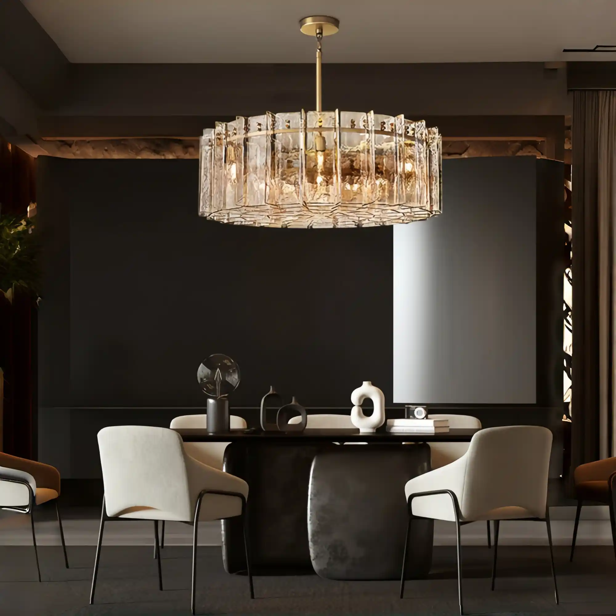 Lattic Smoke Glass Round Chandelier 36'' 48''-36''-Smoke-Lacquered Burnished Brass-Blushlighting