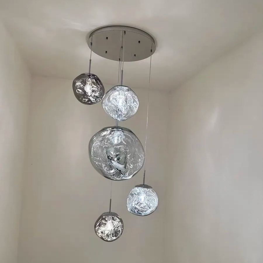 Lava Chandelier Villa Loft Duplex Stairwell Pendant Light - Rose Gold5 Balls - Style ABlushlighting