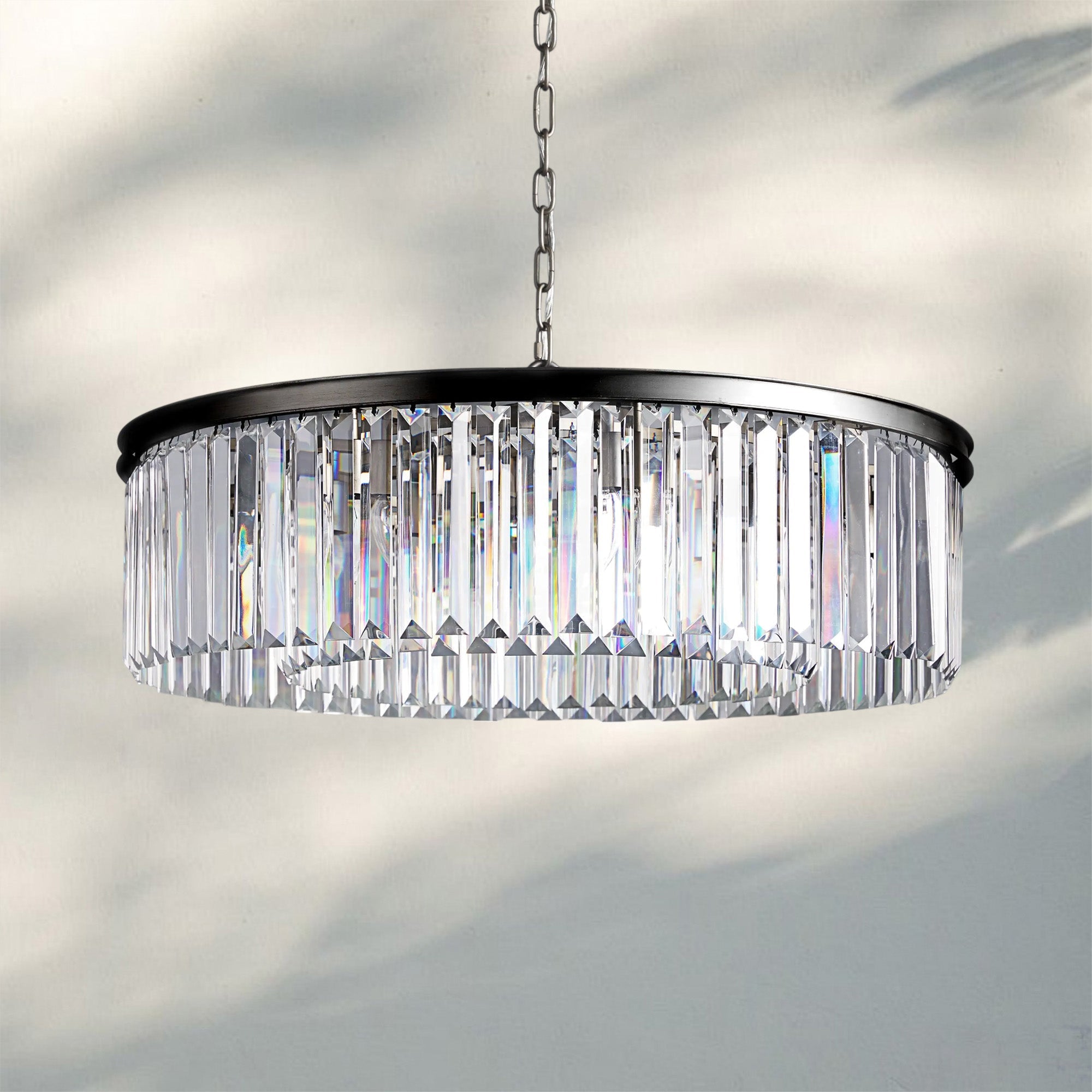 Leyland Crystal Round Chandelier-Bronze-