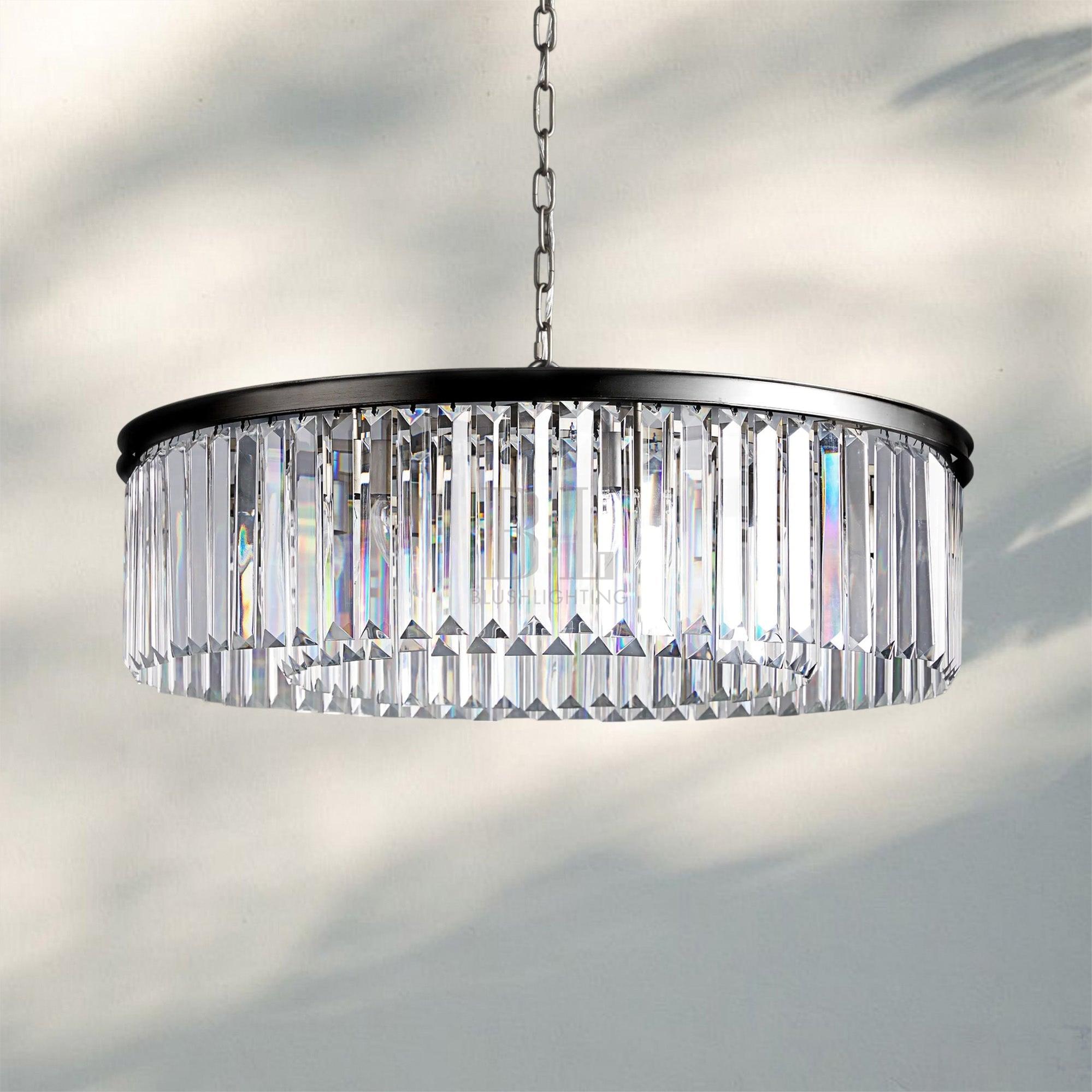 Leyland Crystal Round Chandelier-Bronze-