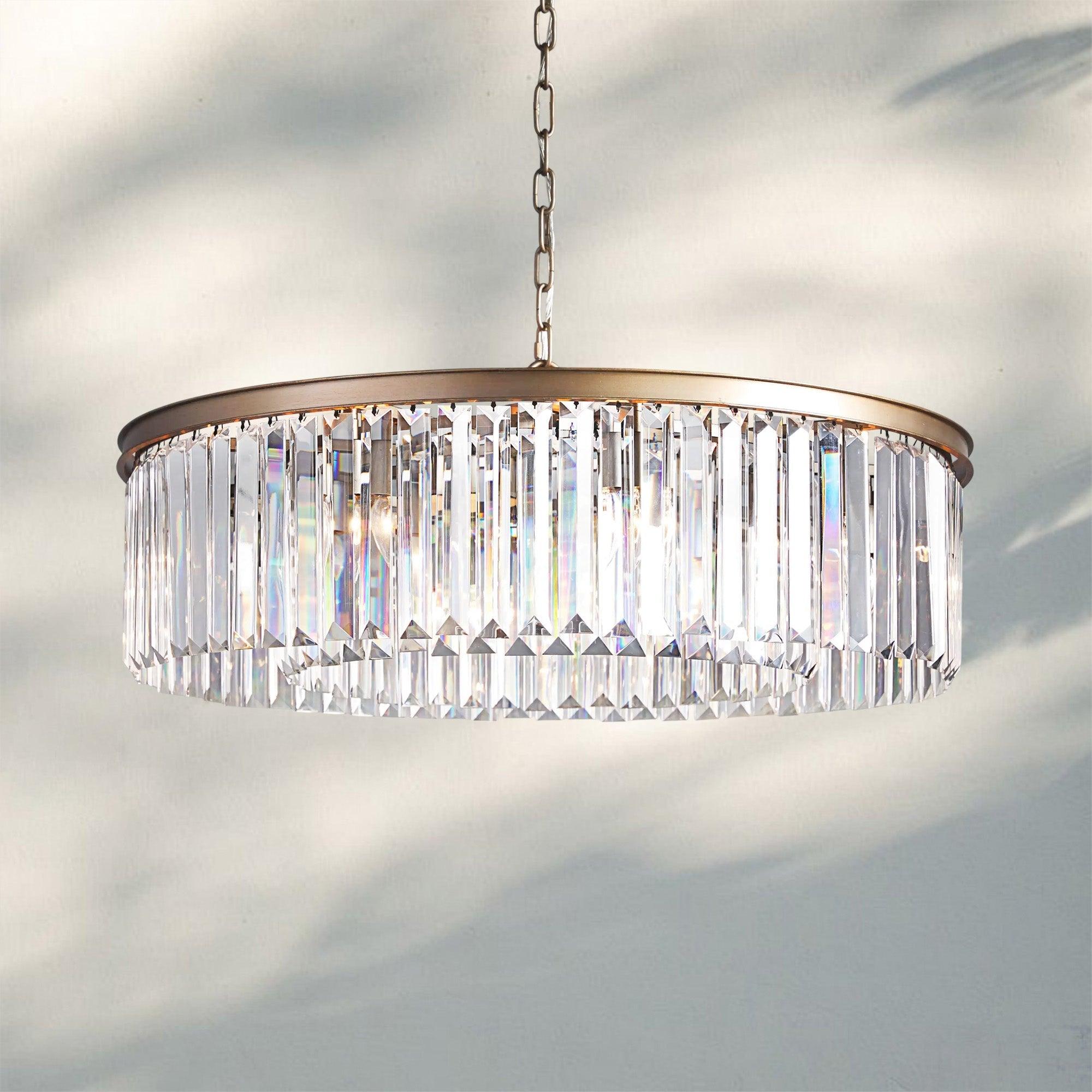 Leyland Crystal Round Chandelier-Brass-