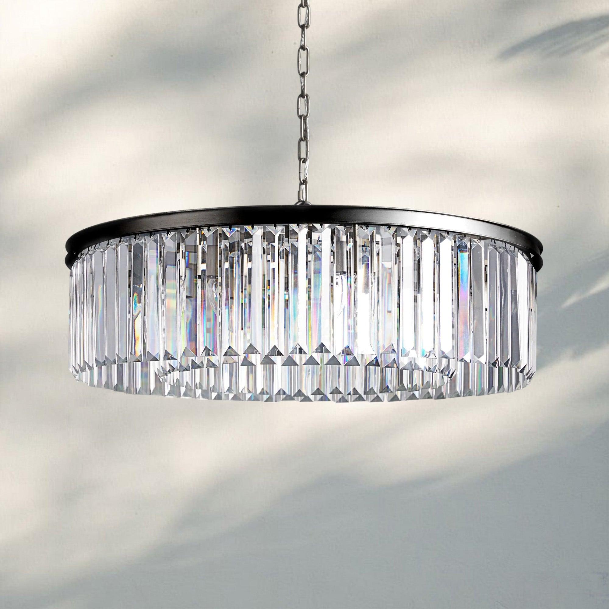 Leyland Crystal Round Chandelier-Bronze-