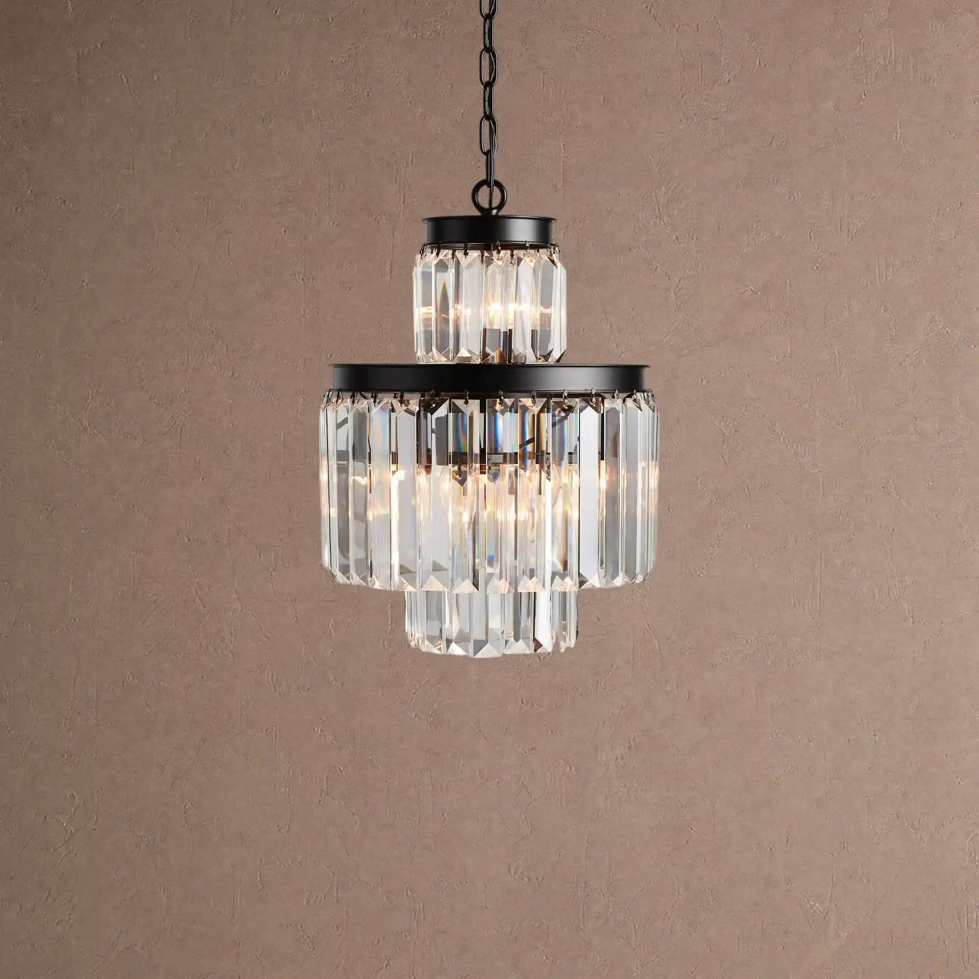 Leyland Tiered Round Chandelier Lighting - 6-Light 15''Matte BlackBlushlighting