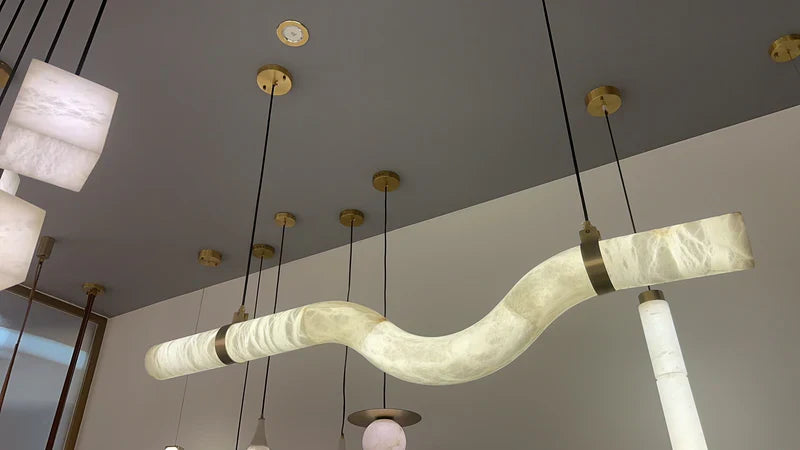 Liberty Curved Pendant Alabaster Chandelier, Pendant Light Over Dining Table-Blushlighting