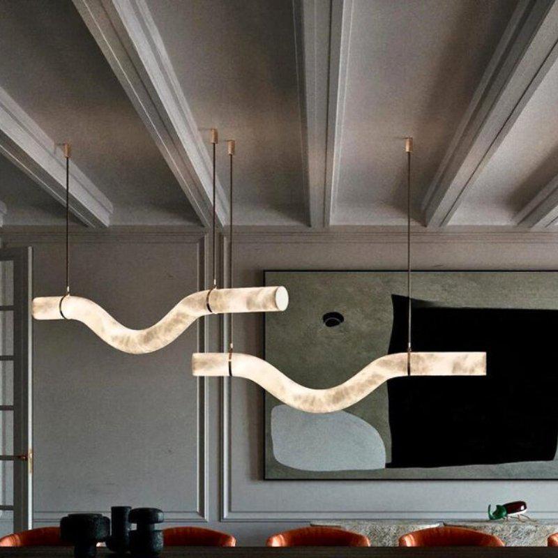 Liberty Curved Pendant Alabaster Chandelier, Pendant Light Over Dining Table-Blushlighting