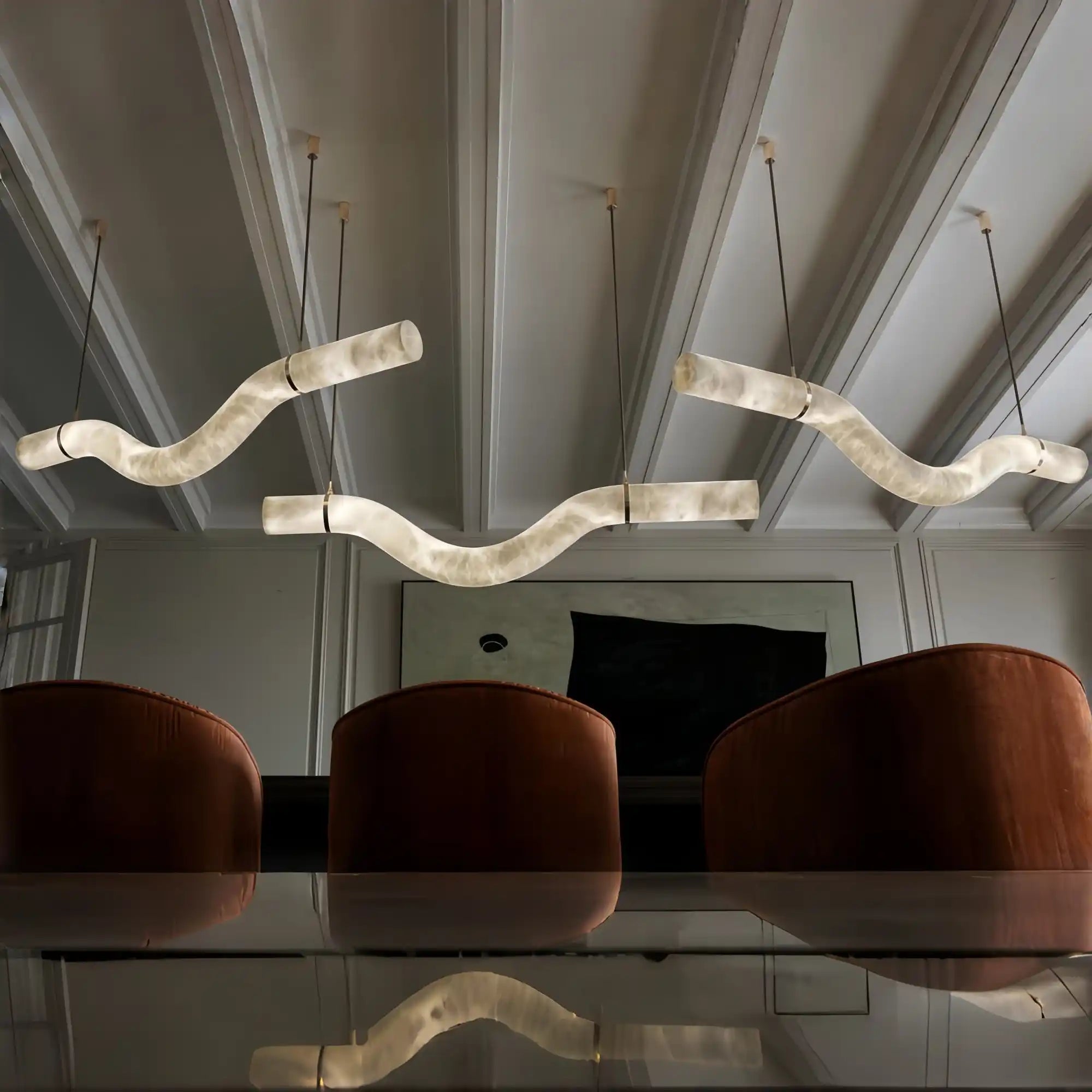 Liberty Curved Pendant Alabaster Chandelier, Pendant Light Over Dining Table - Style B 60.5"W * 4.75"D * 12.5"HBrassBlushlighting