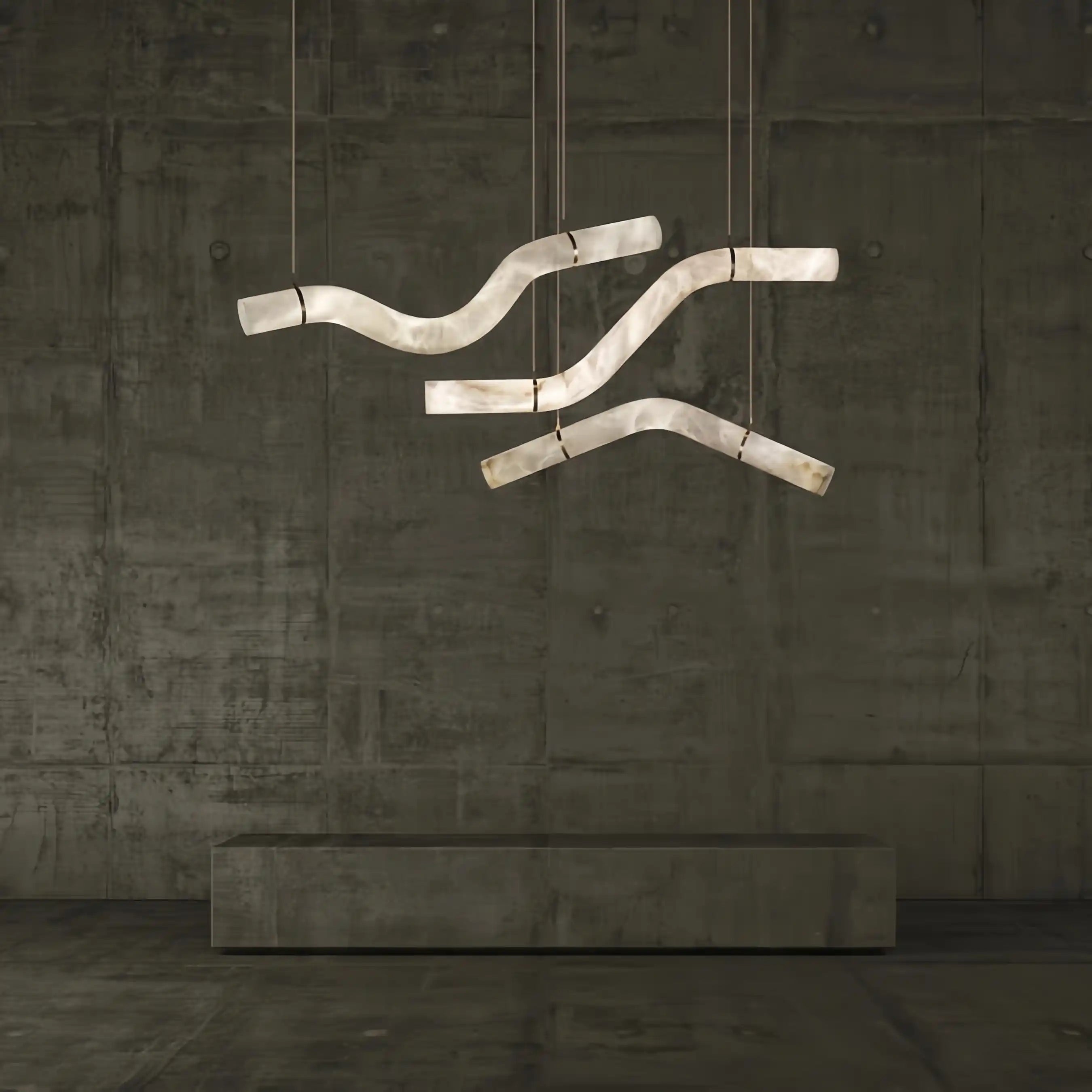 Liberty Curved Pendant Alabaster Chandelier, Pendant Light Over Dining Table - Style A 51.25"W*4.75"D* 24.5"HBrassBlushlighting