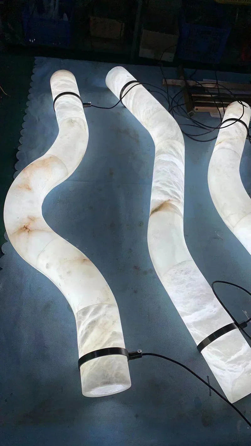 Liberty Curved Pendant Alabaster Chandelier, Pendant Light Over Dining Table-Blushlighting