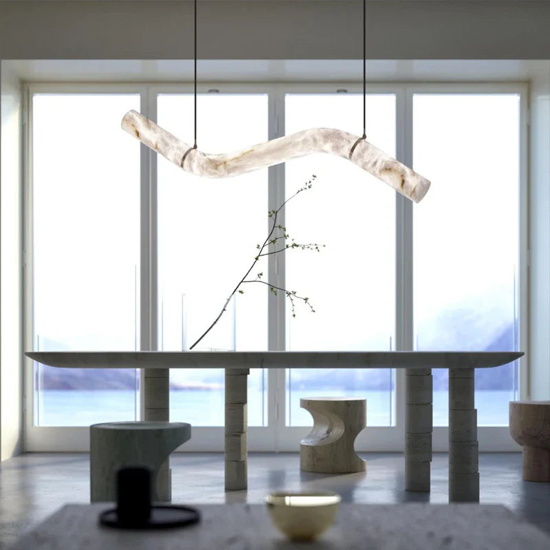 Liberty Curved Pendant Alabaster Chandelier, Pendant Light Over Dining Table-Blushlighting